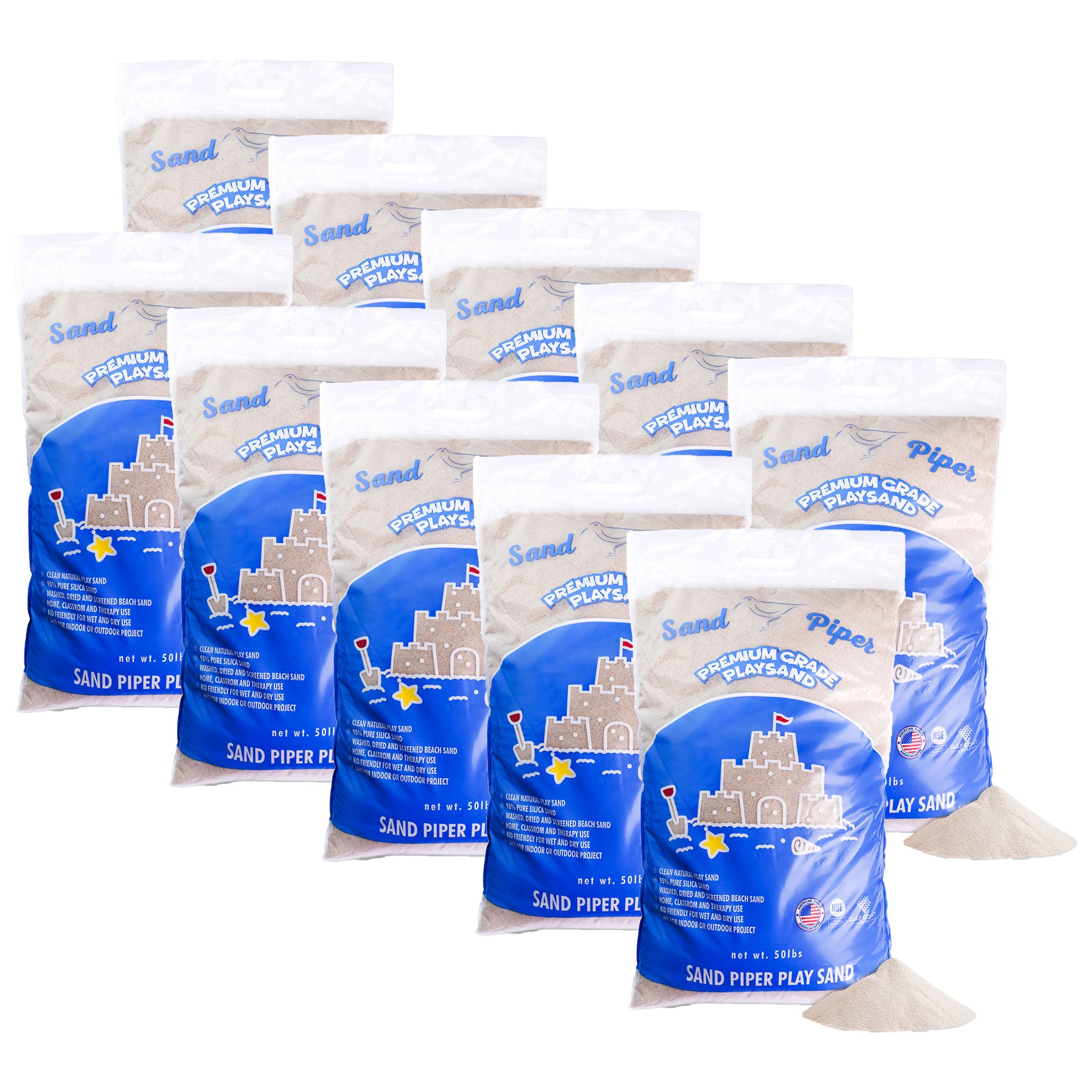 SandPiper 50lb Premium Grade Multi-Use Play Sand, Chemical Free Formula, 10 Pack - VMInnovations