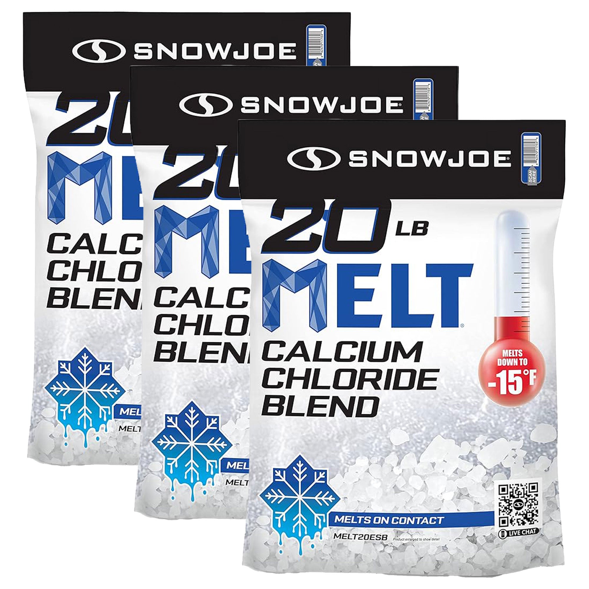 Snow Joe 3 Pack Calcium Chloride Ice Melt Snow Removal, 20 Lbs, Blue, MELT20ESB
