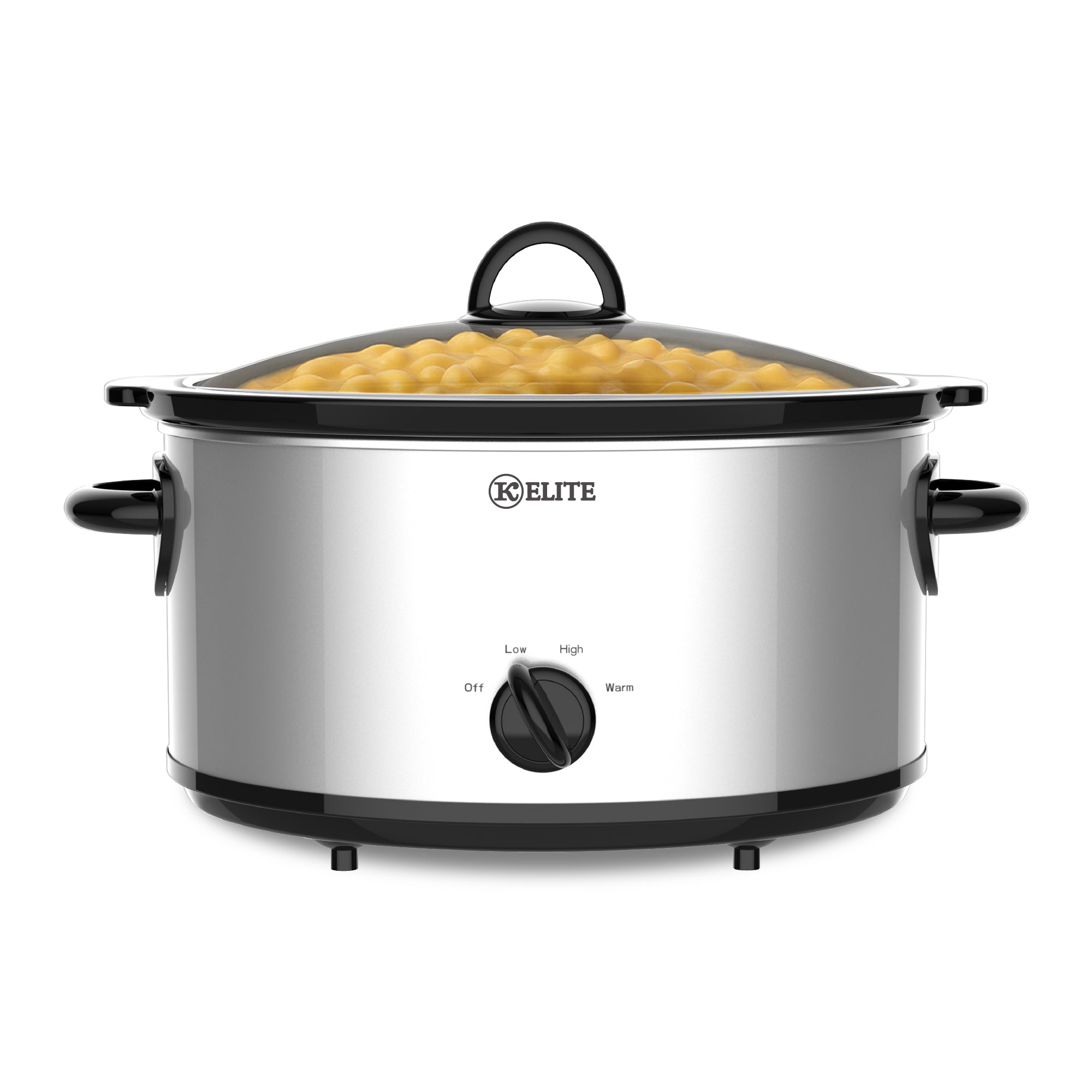 Kitchen Elite 6 Qt Slow Cooker, Stainless Steel Ceramic Crock Pot with Glass Lid - VMInnovations