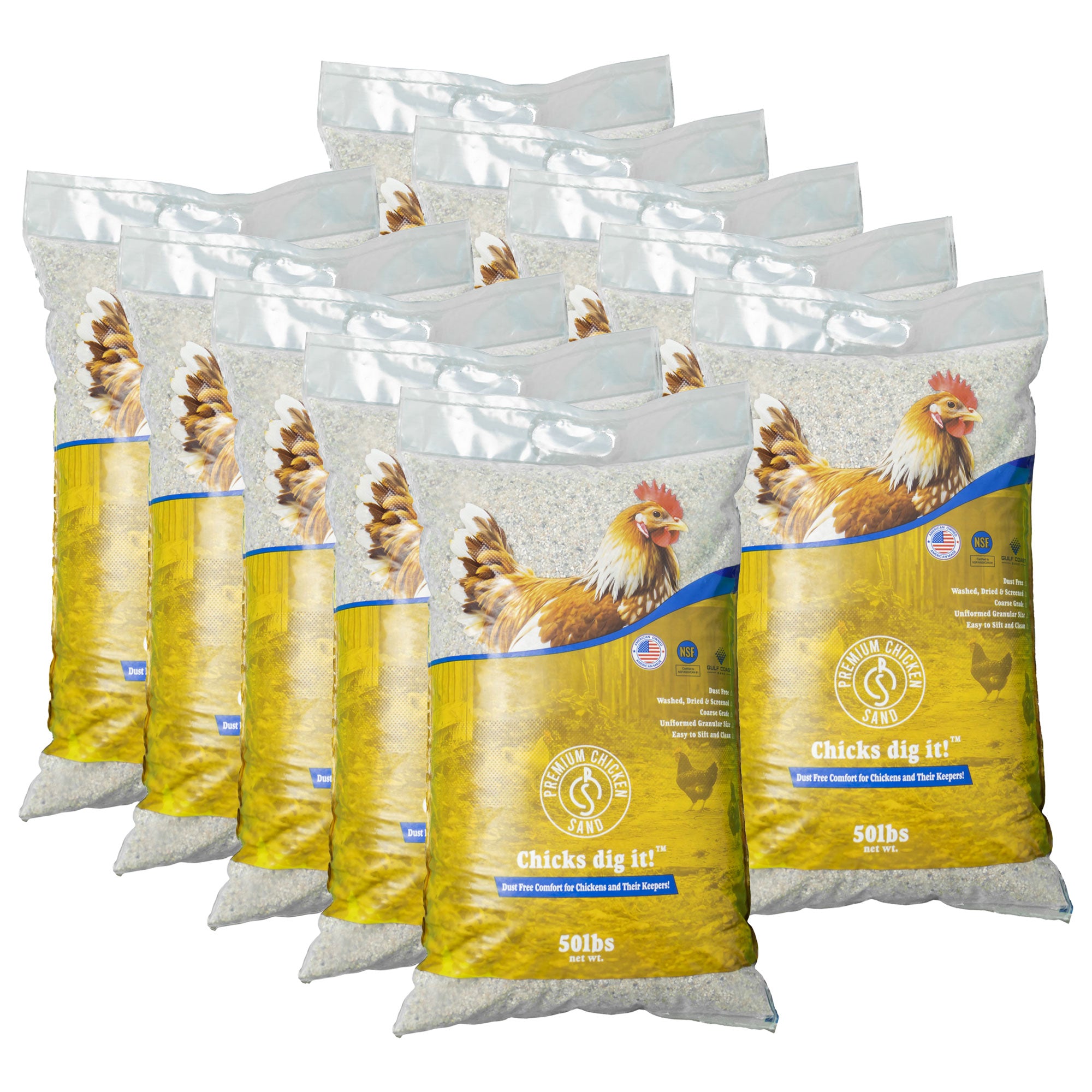 Premium Chicken Sand, Odor Eliminating Bedding for Coops, 50 Lb Bag, 10 Pack