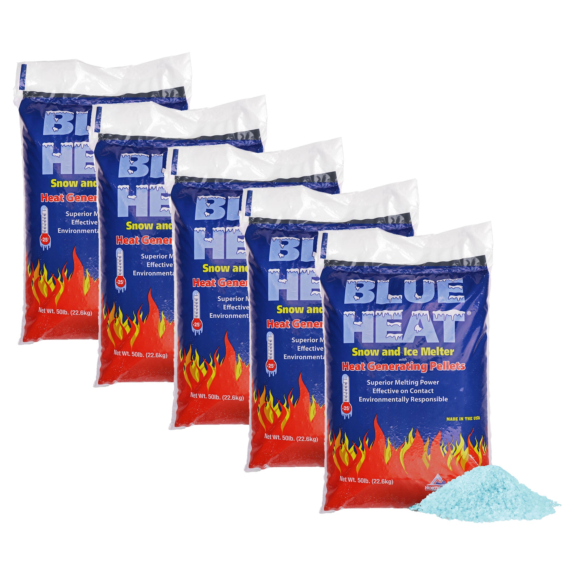 Blue Heat Ice Melt Pellets Deicer and Snow Removal for Driveway, 50 lb, 5 Pack