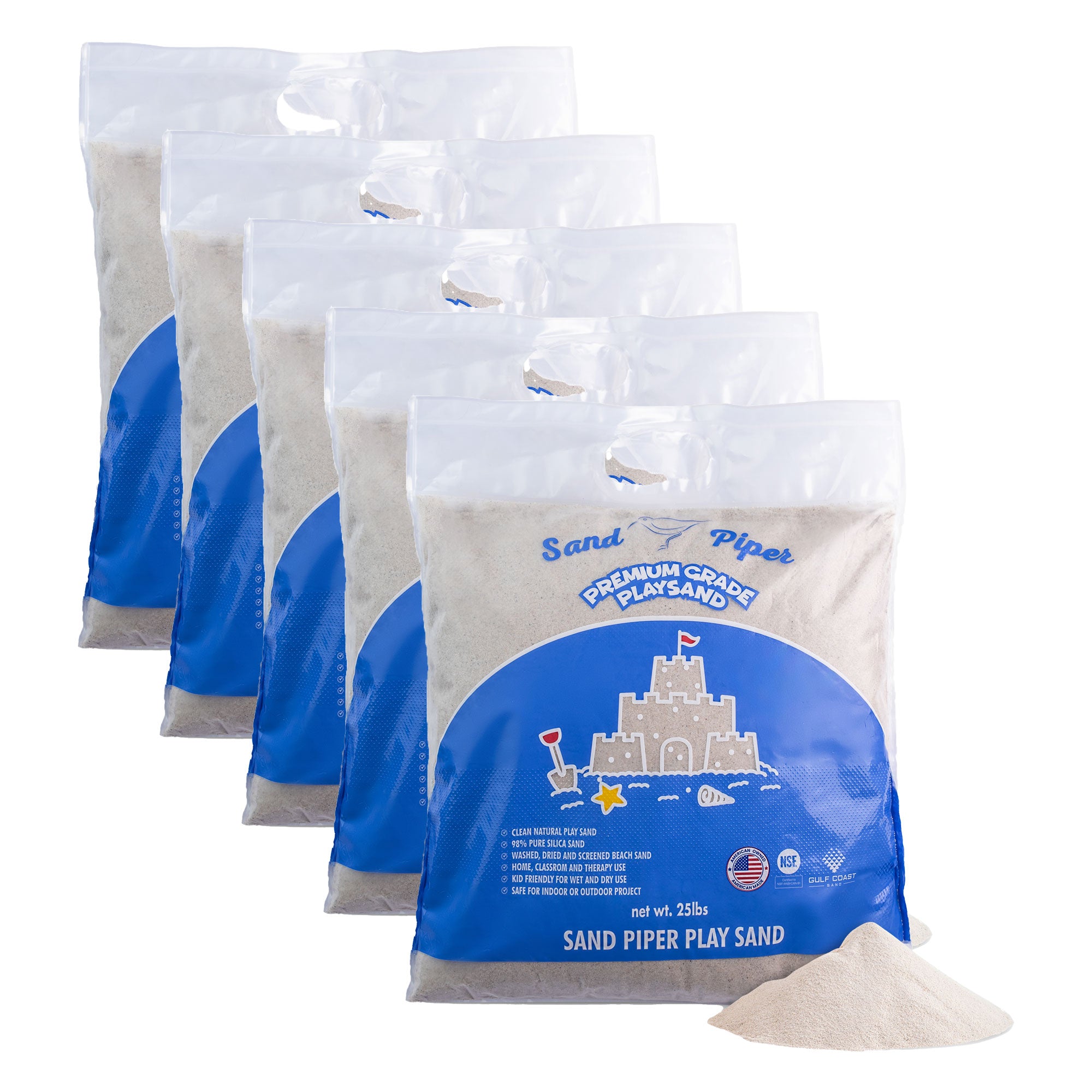 SandPiper 25Lb Premium Grade Multi-Use Play Sand w/Chemical Free Formula, 5 Pack - VMInnovations
