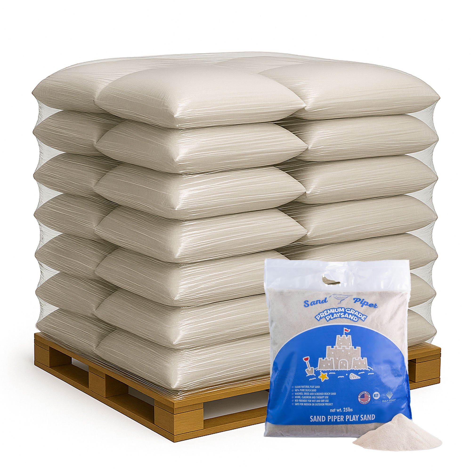 SandPiper 25Lb Premium Grade Multi-Use Play Sand, Chemical Free Formula, 96 Pack - VMInnovations