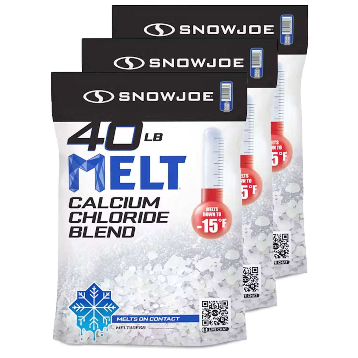 Snow Joe 3 Pack Calcium Chloride Deicer & Snow Removal, 40 Pound Bag, MELT40ESB
