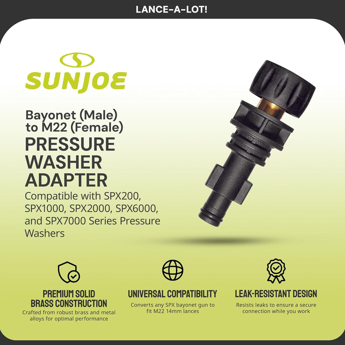 Sun Joe Bayonet to M22 Adapter for SPX Pressure Washer Accessories, SPX-BMM22F (Open Box)