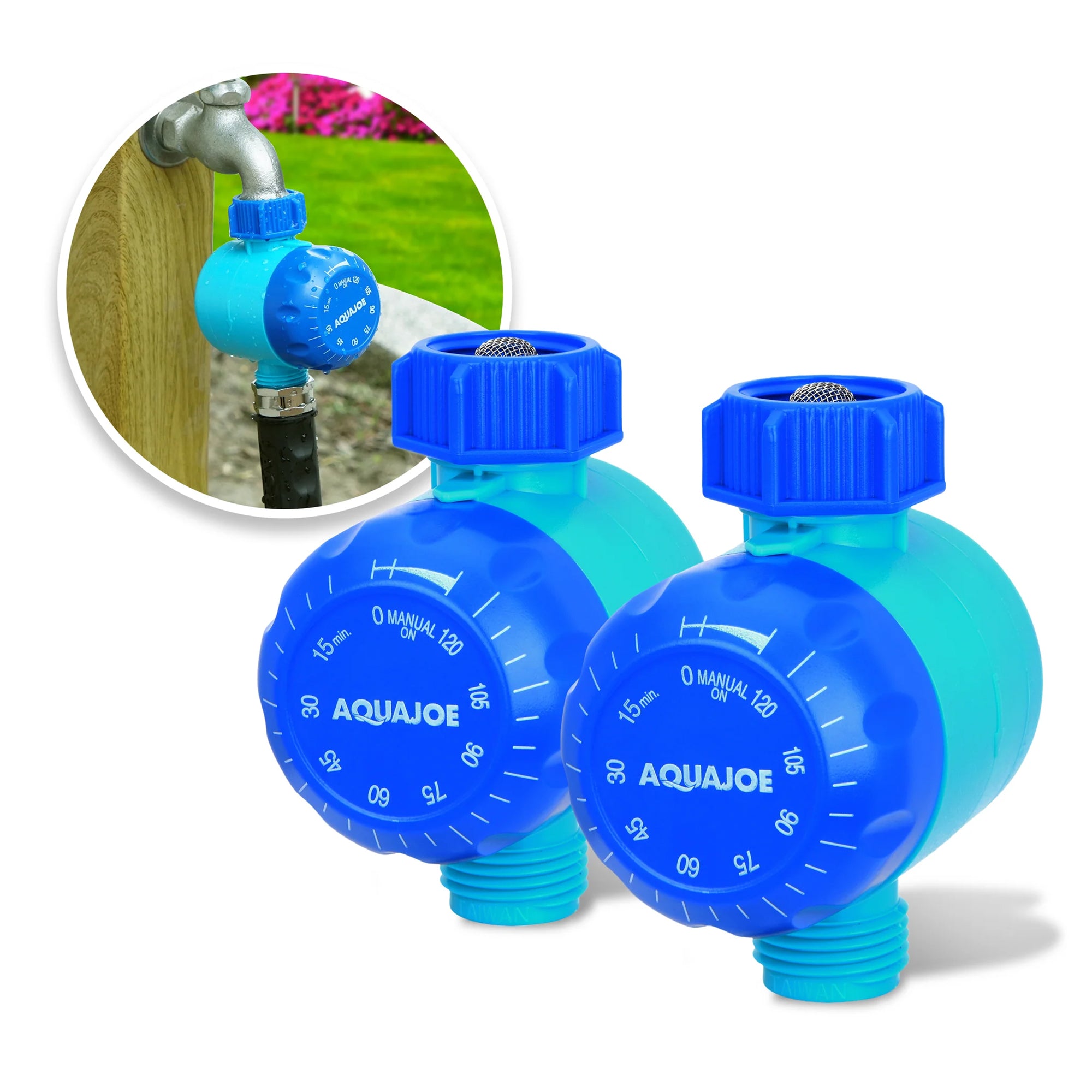 Aqua Joe 2 Pack Mechanical Hose Timer, 2-Hour Max, Manual Bypass, AJ-WTX2 - VMInnovations