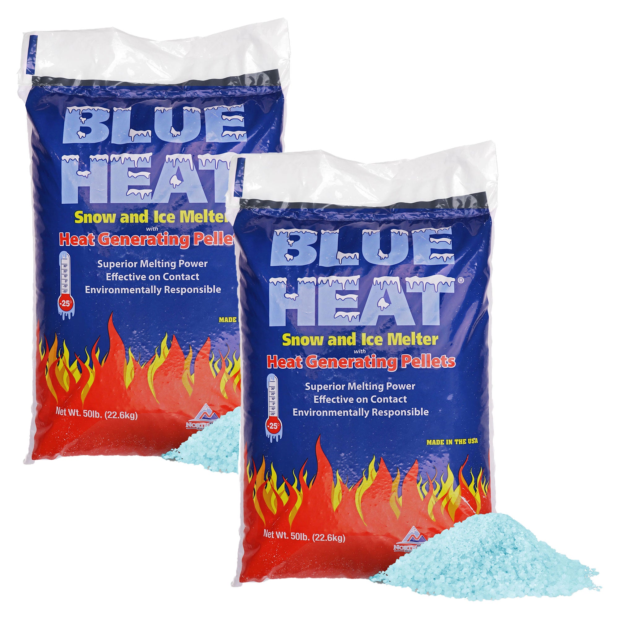 Blue Heat Ice Melt Pellets Deicer and Snow Removal for Driveway, 50 lb, 2 Pack
