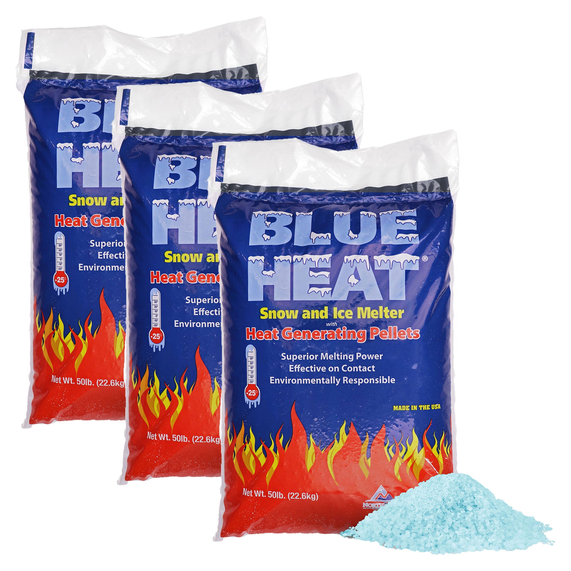 Blue Heat Ice Melt Pellets Deicer and Snow Removal for Driveway, 50 lb, 3 Pack - VMInnovations