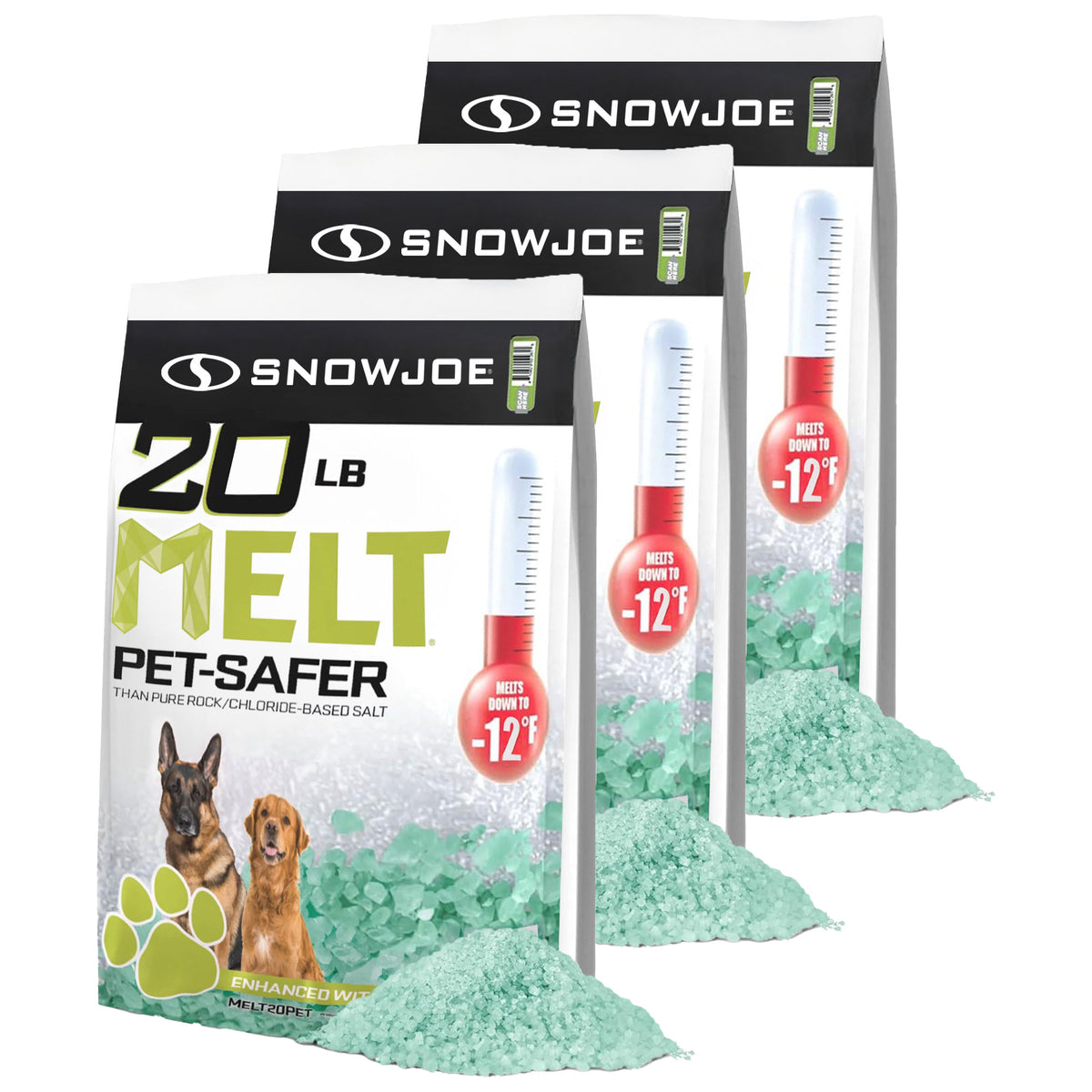 Snow Joe 3 Pack Pet-Safer Ice Melt Blend, Safe for Concrete/Sidewalks, 20 lb
