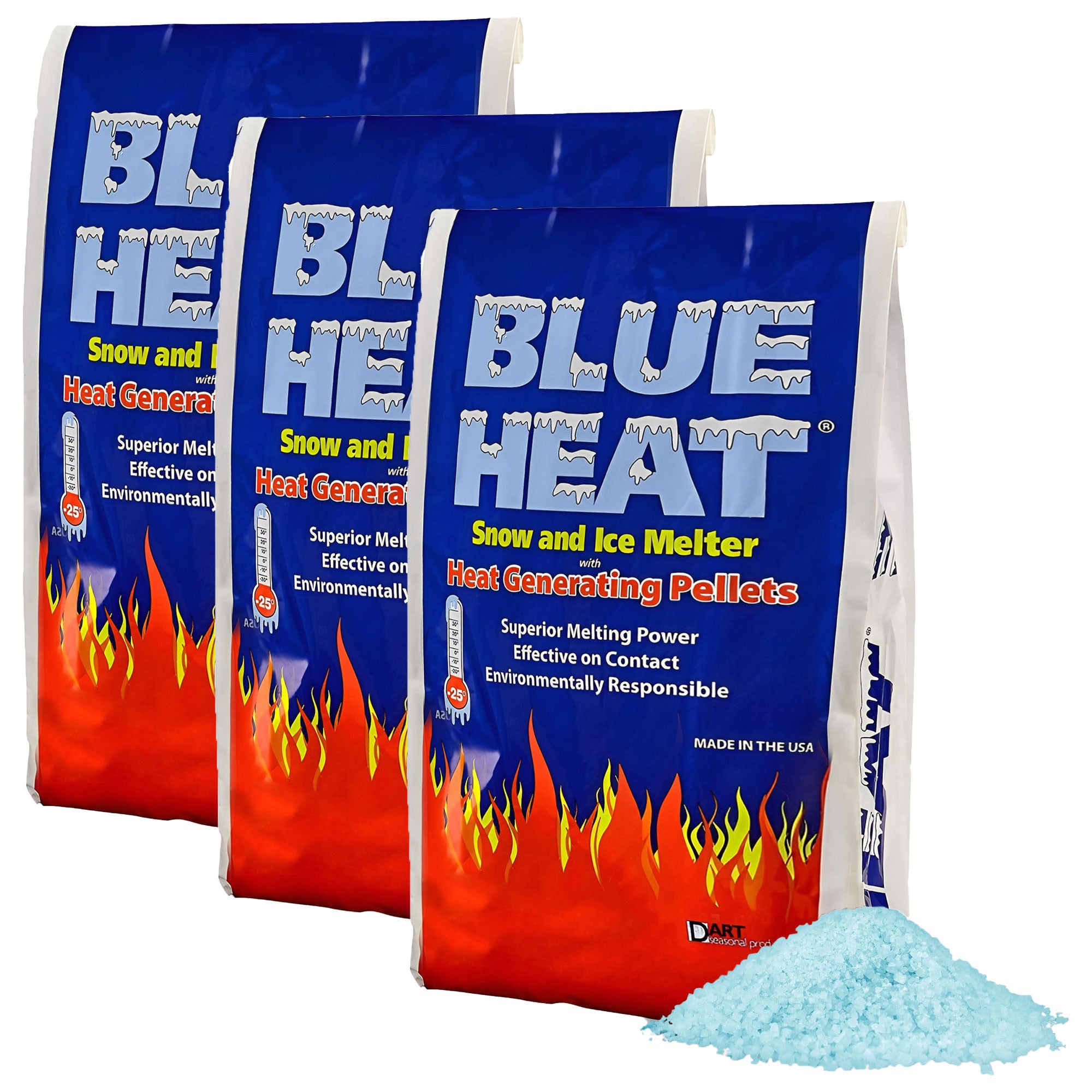 Blue Heat Ice Melt Pellets Deicer and Snow Removal for Driveway, 20 lb, 3 Pack
