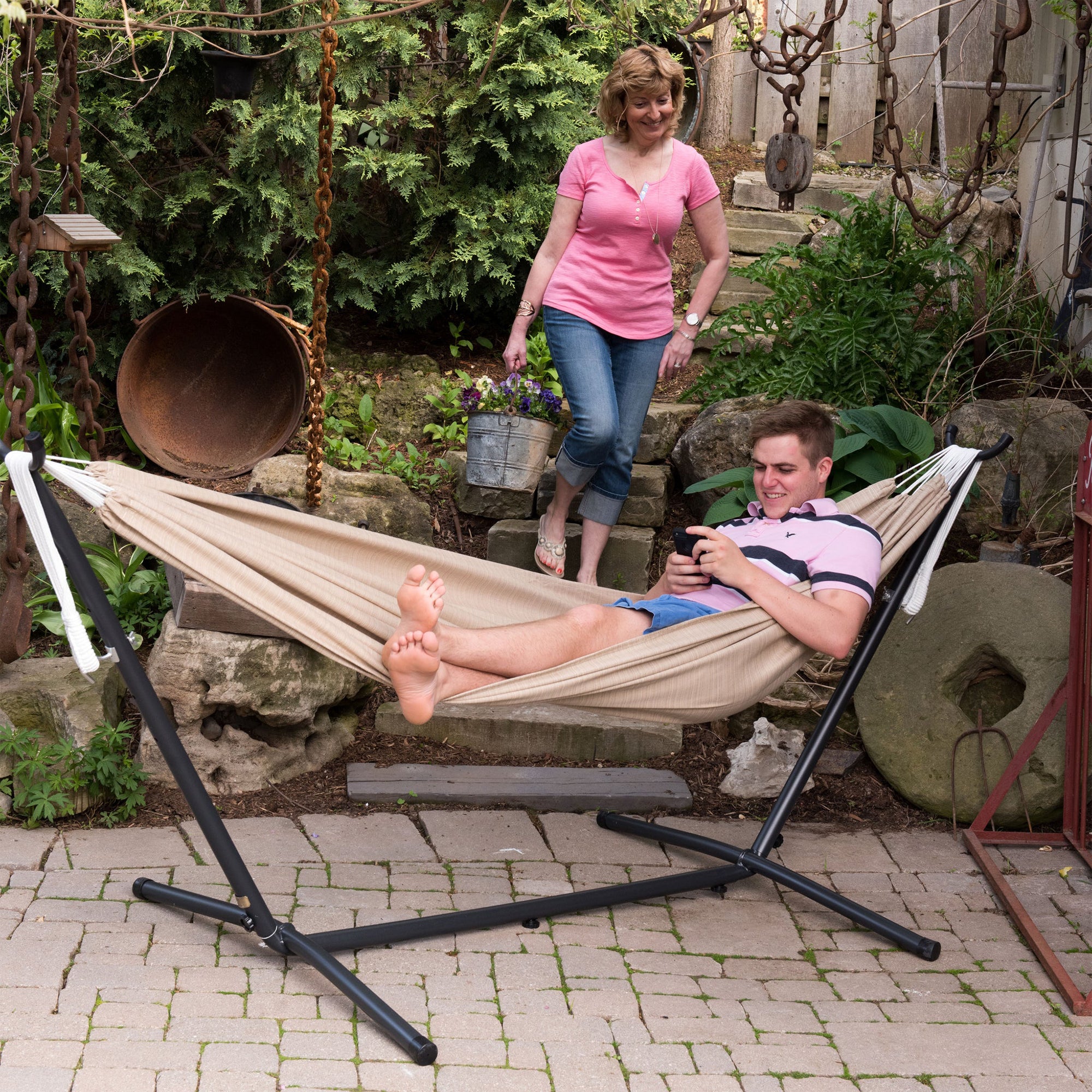 Vivere Double Sunbrella Hammock w/Steel Stand, Portable Outdoor Lounge(Open Box)