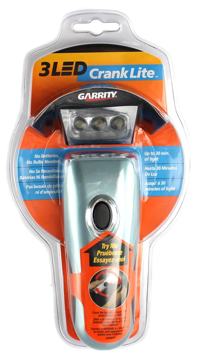 GARRITY 3 LED Super Bright Crank Rechargeable Emergency Flashlight - Open Box