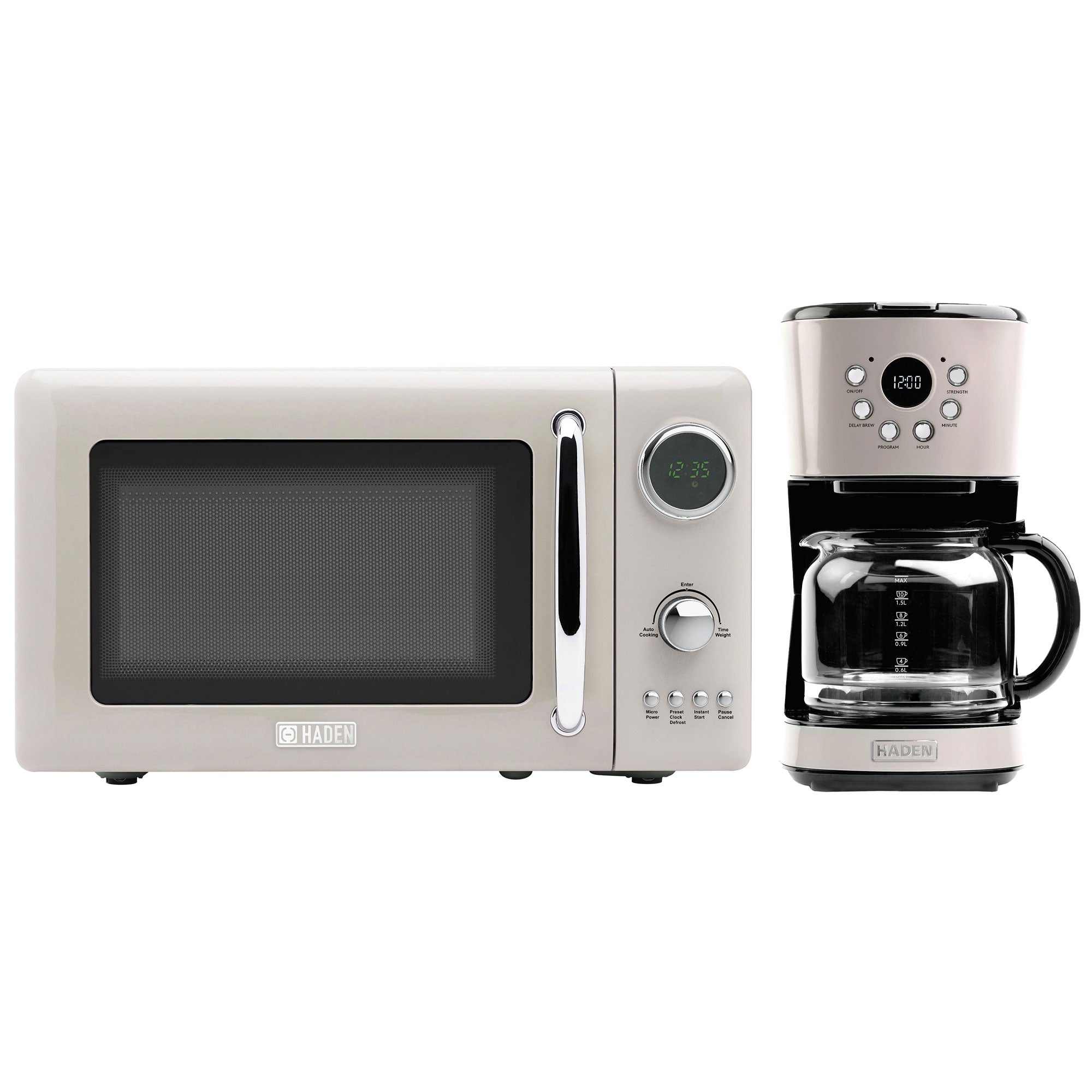 Haden 12 Cup Coffee Maker Machine & 700W Digital Microwave Oven, Putty/Chrome