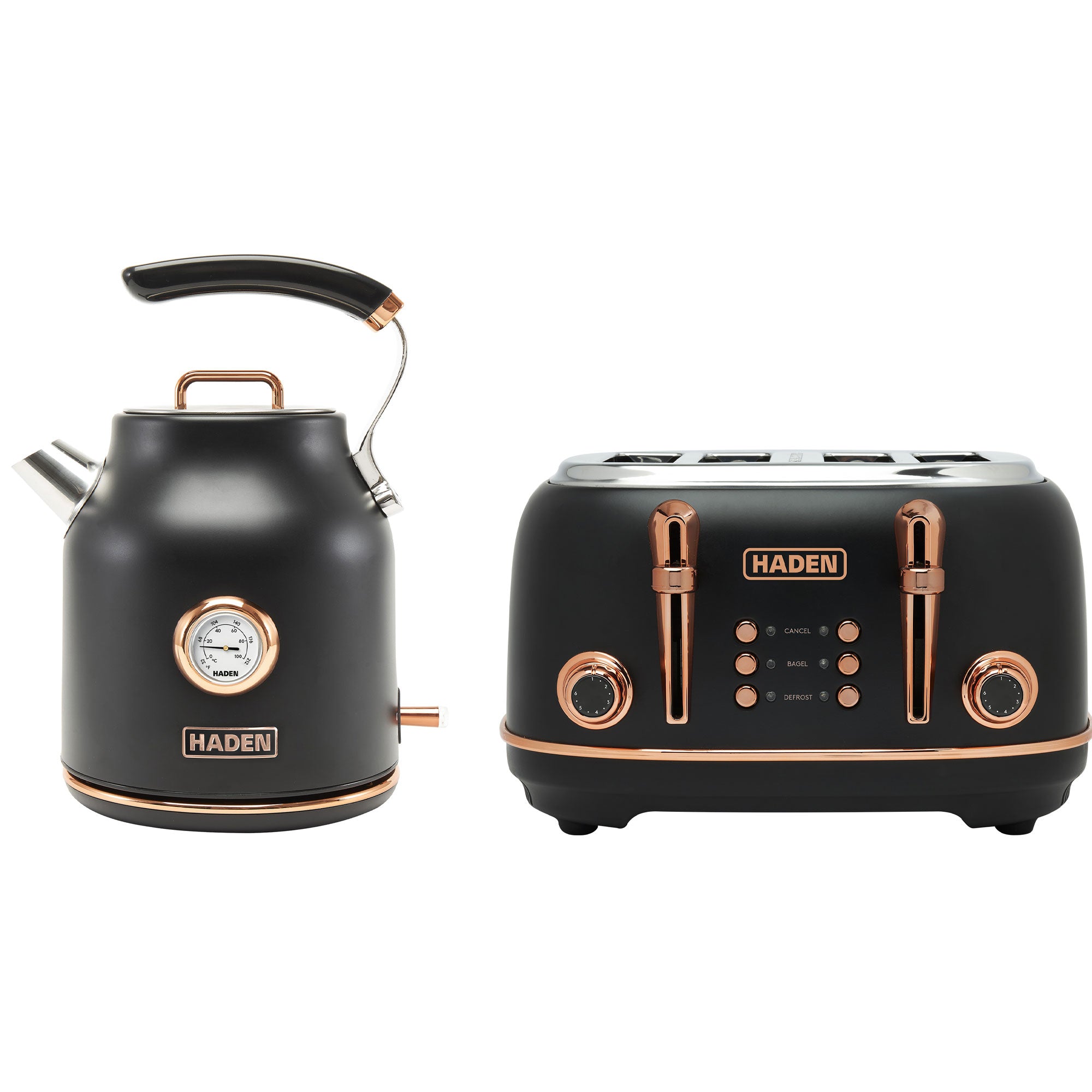 Haden Heritage 4 Slice Toaster & Dorset 1.7L Electric Water Kettle, Black/Copper