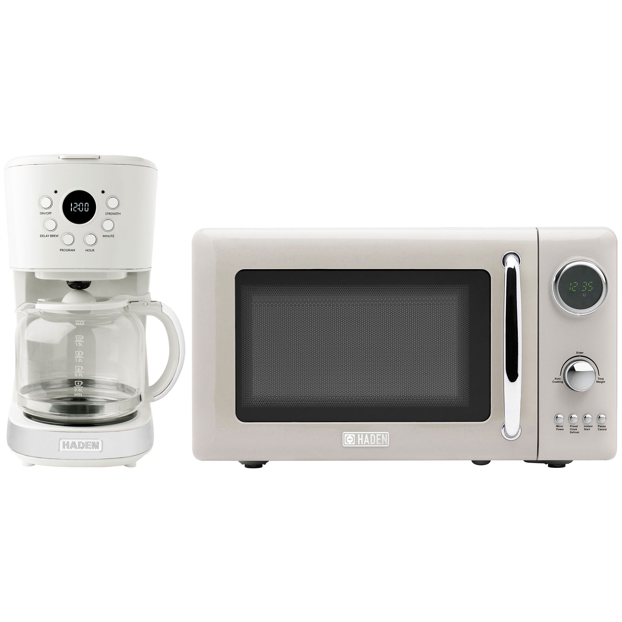 Haden Programmable Drip Coffee Maker, 12 Cup & 0.7 Cu Ft Microwave, Ivory/Chrome - VMInnovations