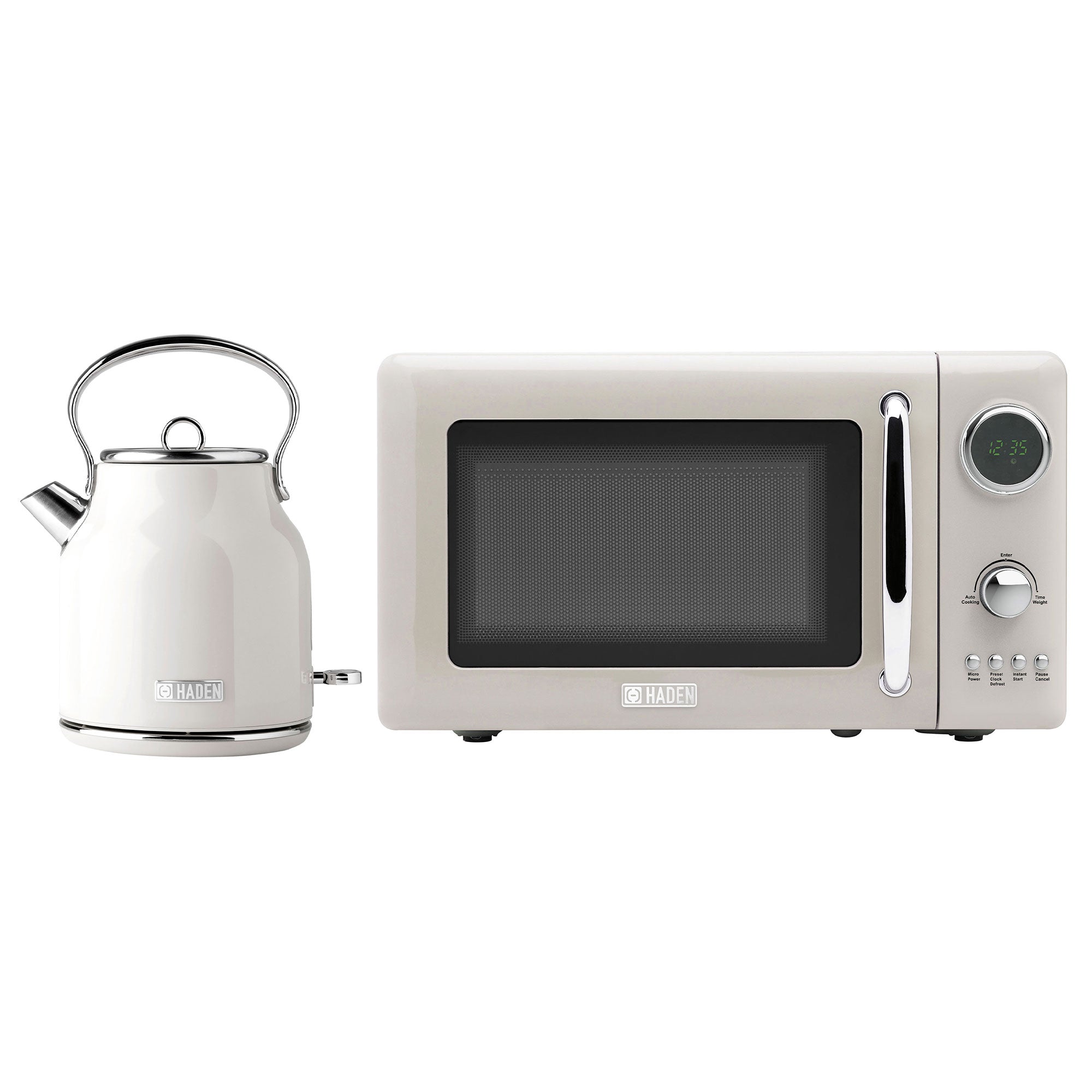 Haden Heritage 1.7 L Steel Electric Water Kettle & 0.7 Cu Ft Microwave, Ivory - VMInnovations