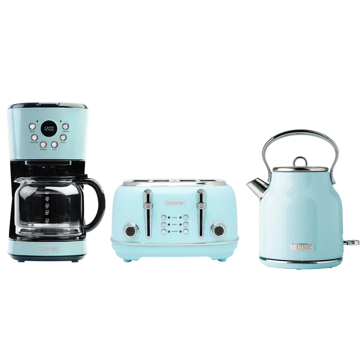 Haden Heritage Wide Toaster & Dorset Electric Kettle & Coffee Machine, Turquoise