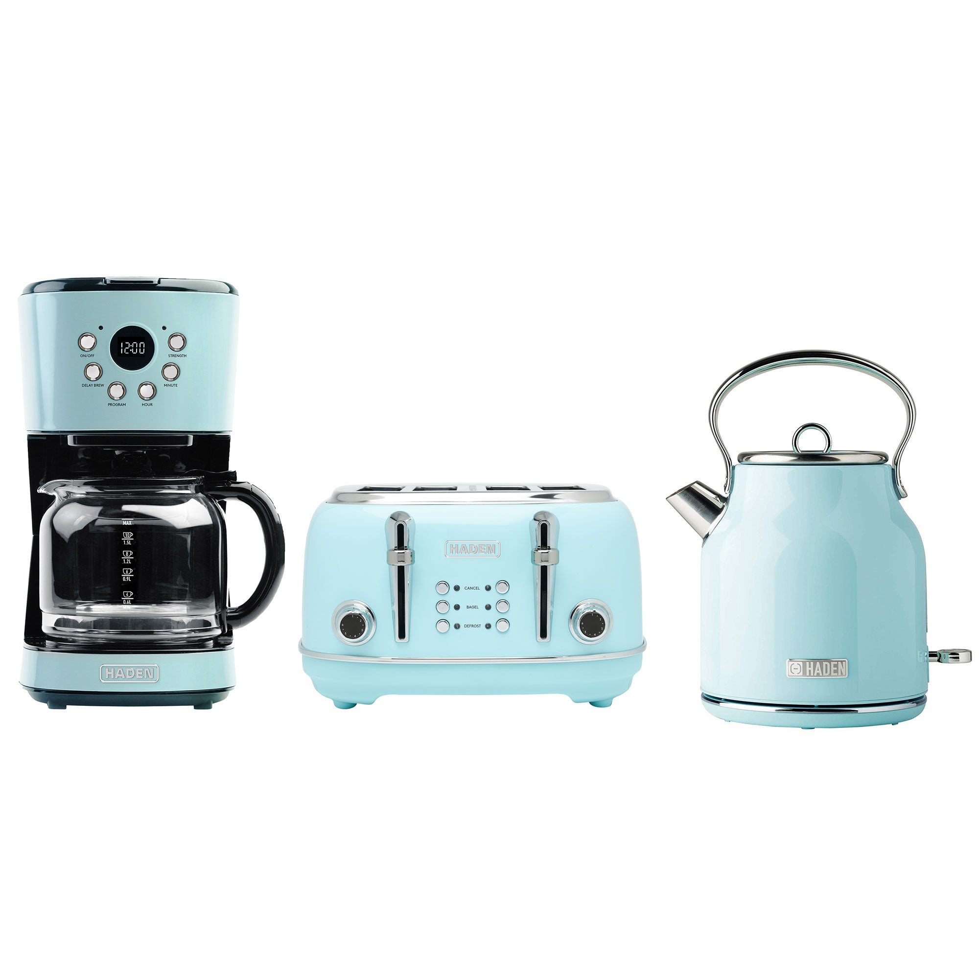 Haden Heritage Wide Toaster & Dorset Electric Kettle & Coffee Machine, Turquoise