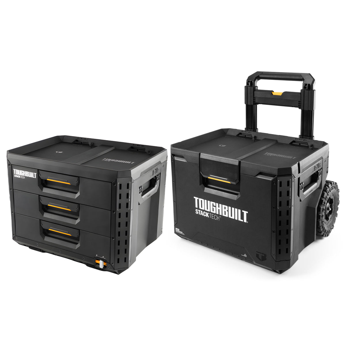 ToughBuilt Portable 2-in-1 Rolling Tool Box & StackTech 3-Drawer Tool Box, Black