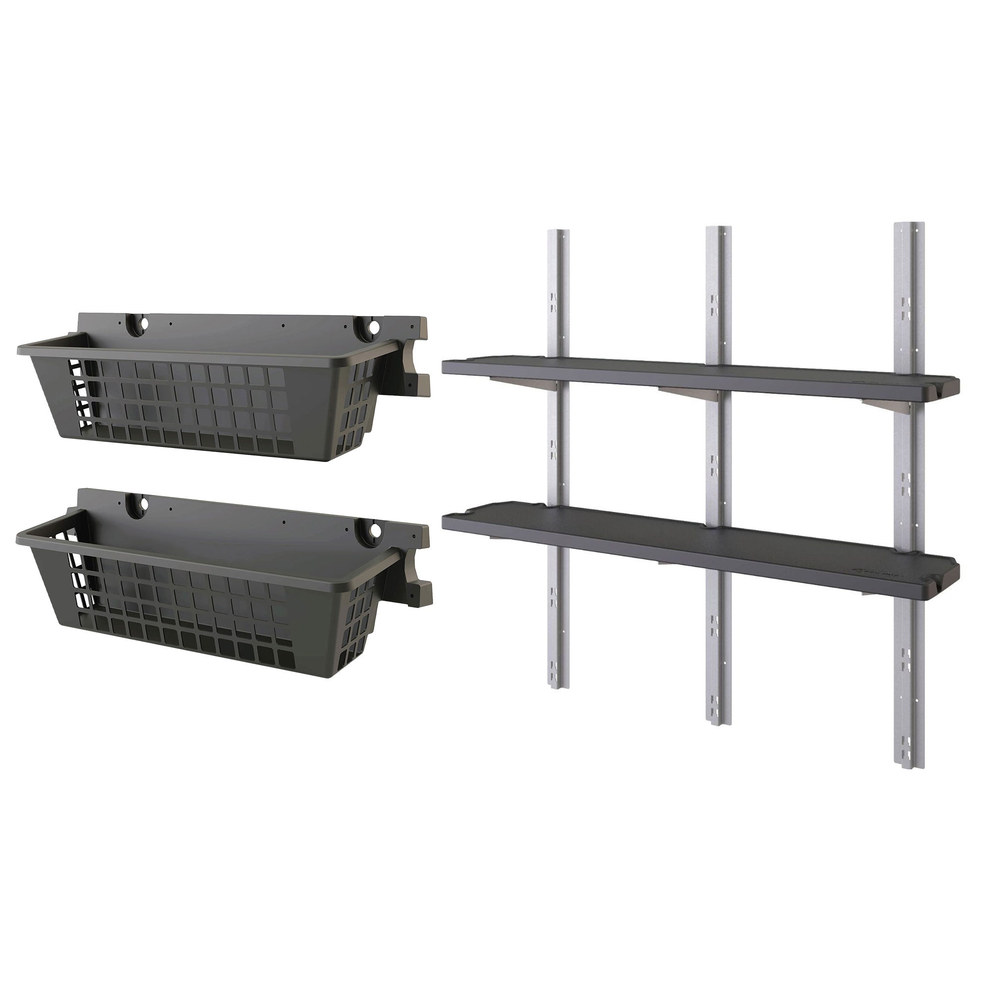 Suncast 2 Pack 25” x 7.25” Basket Accessory & Vertical Shed 2 Shelf Kit, Black