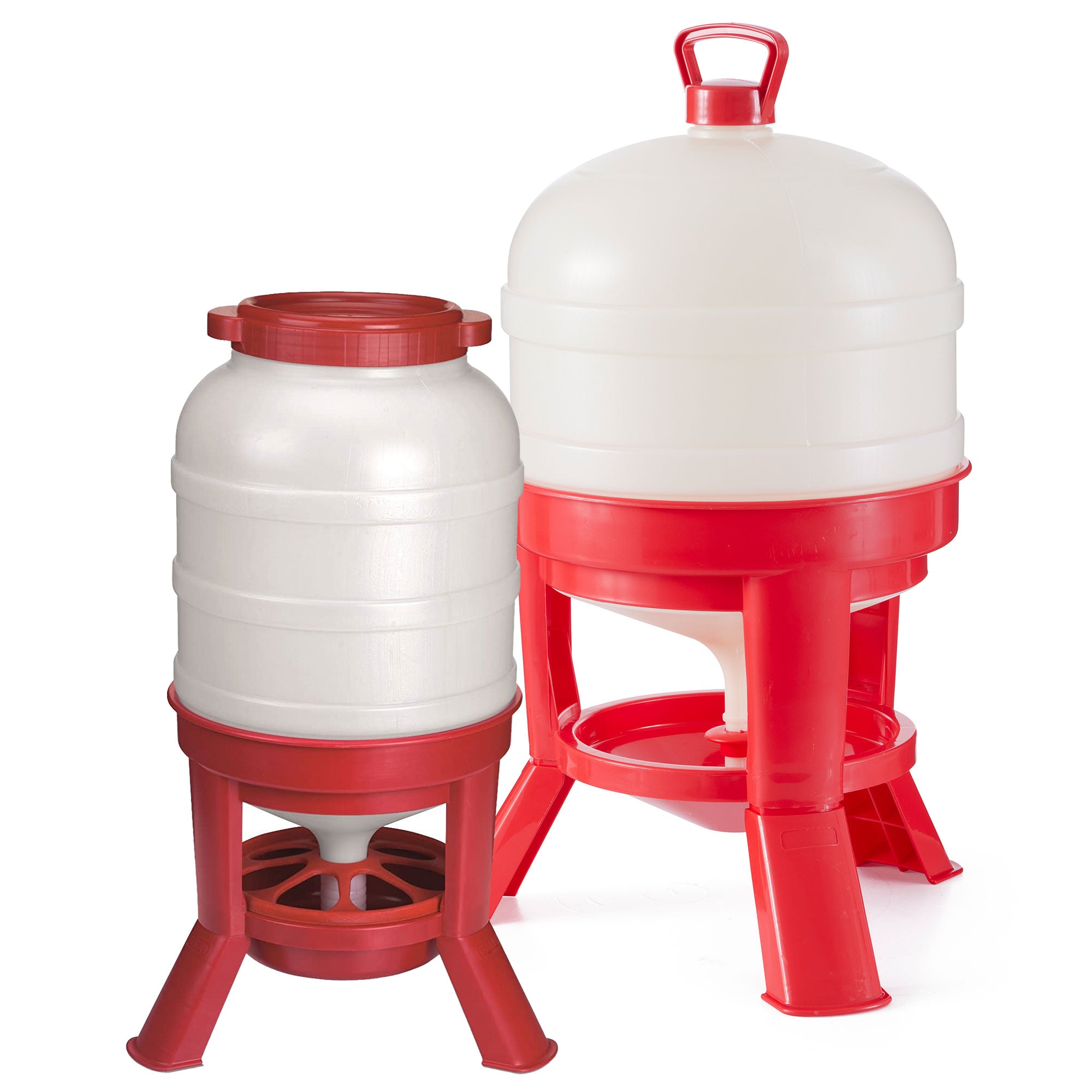 Little Giant DOMEFDR60 Poultry Gravity Feeder & DOMEWTR8 Chicken Waterer, Red - VMInnovations