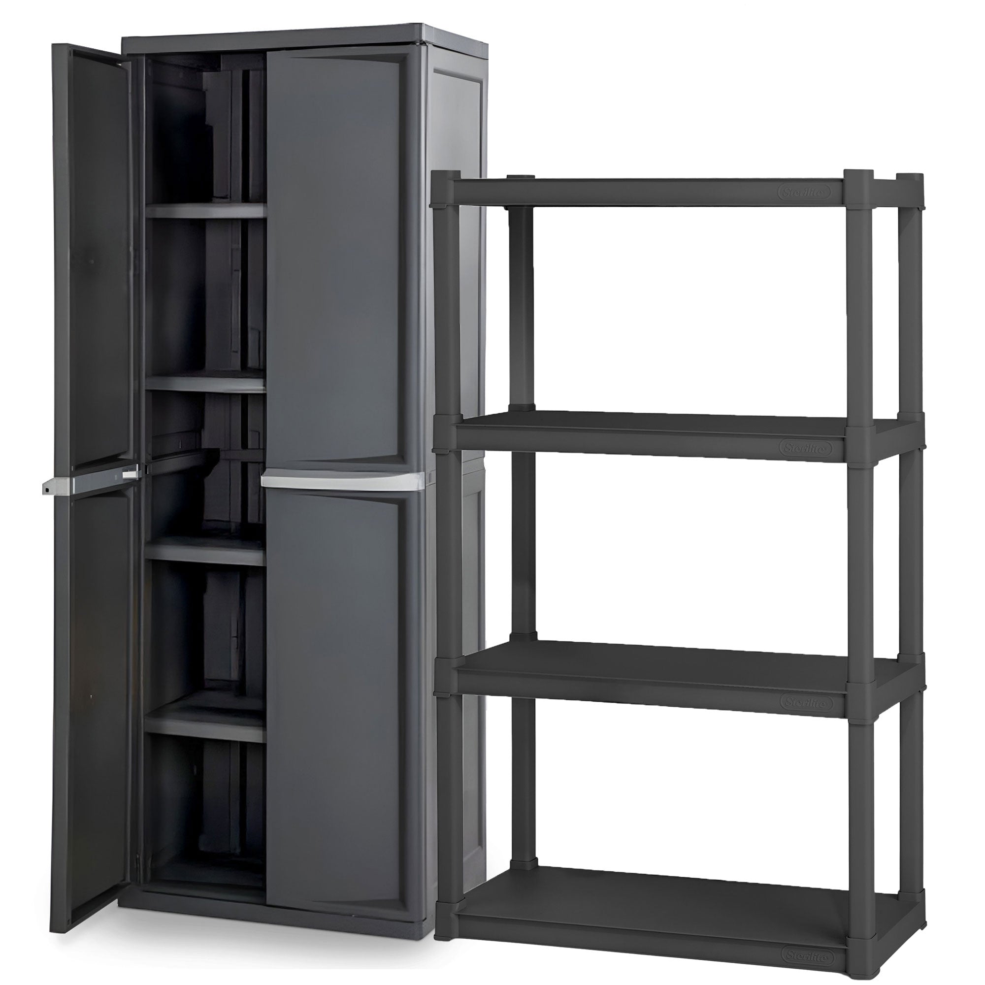 Sterilite 4 Shelf Plastic Storage Unit & Garage & Pantry Storage Cabinet, Gray - VMInnovations