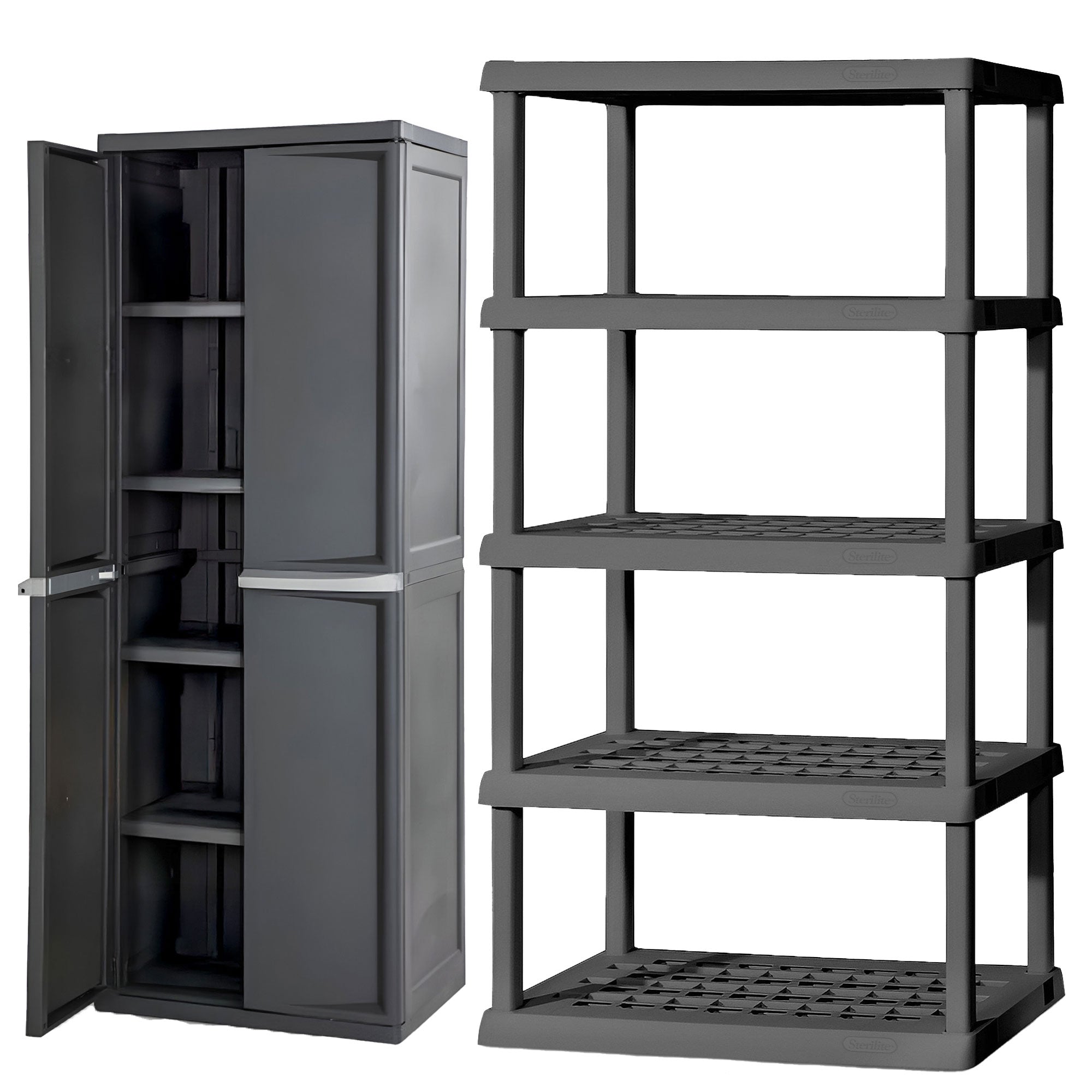 Sterilite 5 Shelf Plastic Storage Unit & Garage & Pantry Storage Cabinet, Gray - VMInnovations