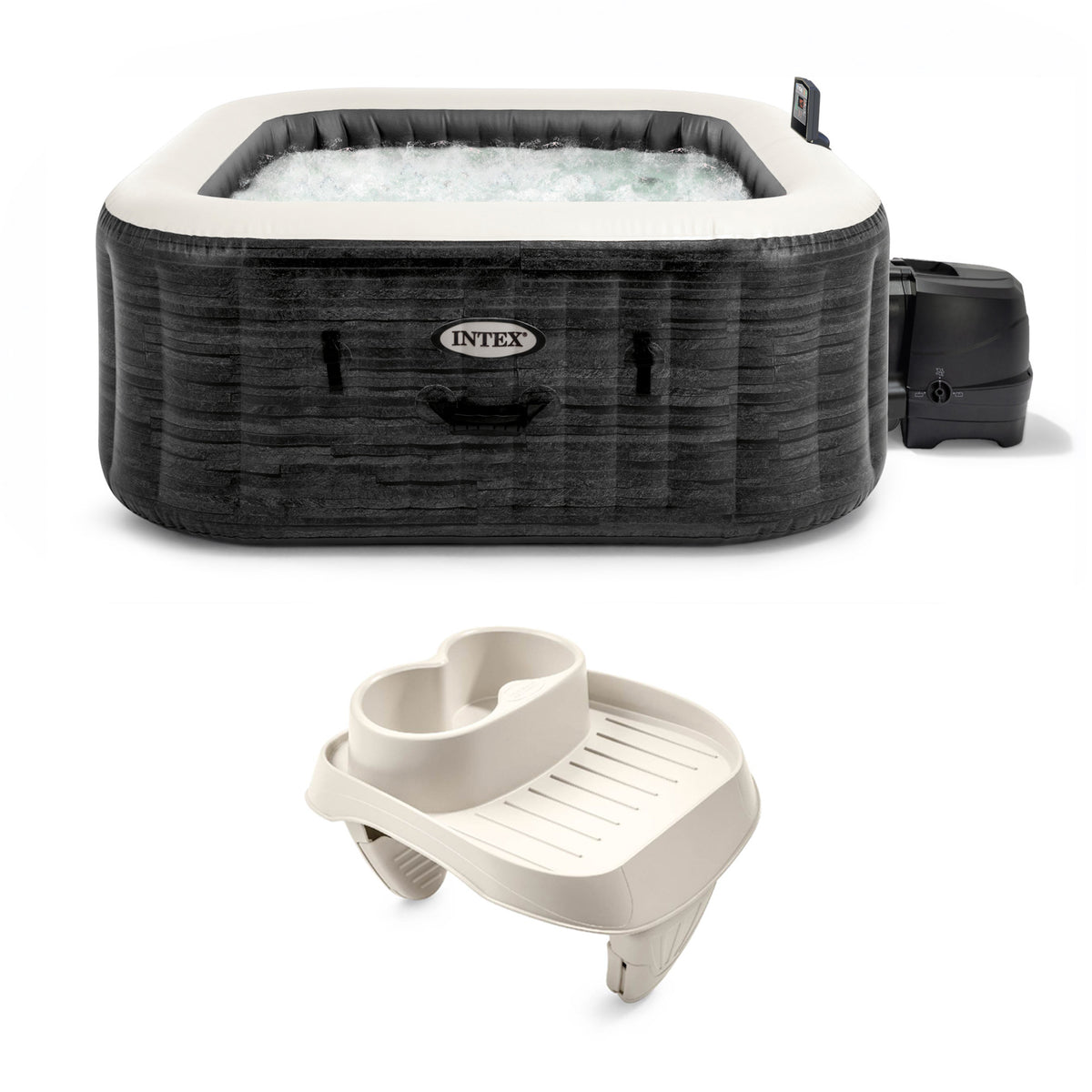 Intex PureSpa Greystone Deluxe Spa Set & PureSpa Attachable Cup Holder for Spas