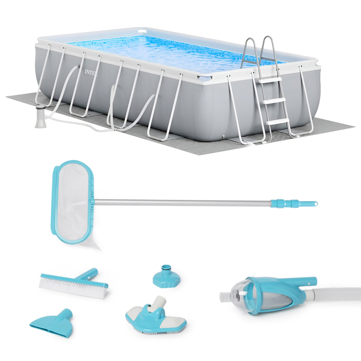 Intex 16’ x 42” Prism Rectangular Above Ground Swimming Pool & Maintenance Kit