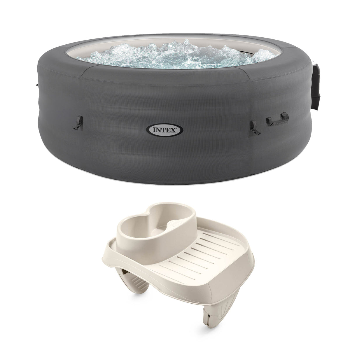 Intex SimpleSpa Bubble Massage 6 Person Inflatable Hot Tub & PureSpa Cup Holder