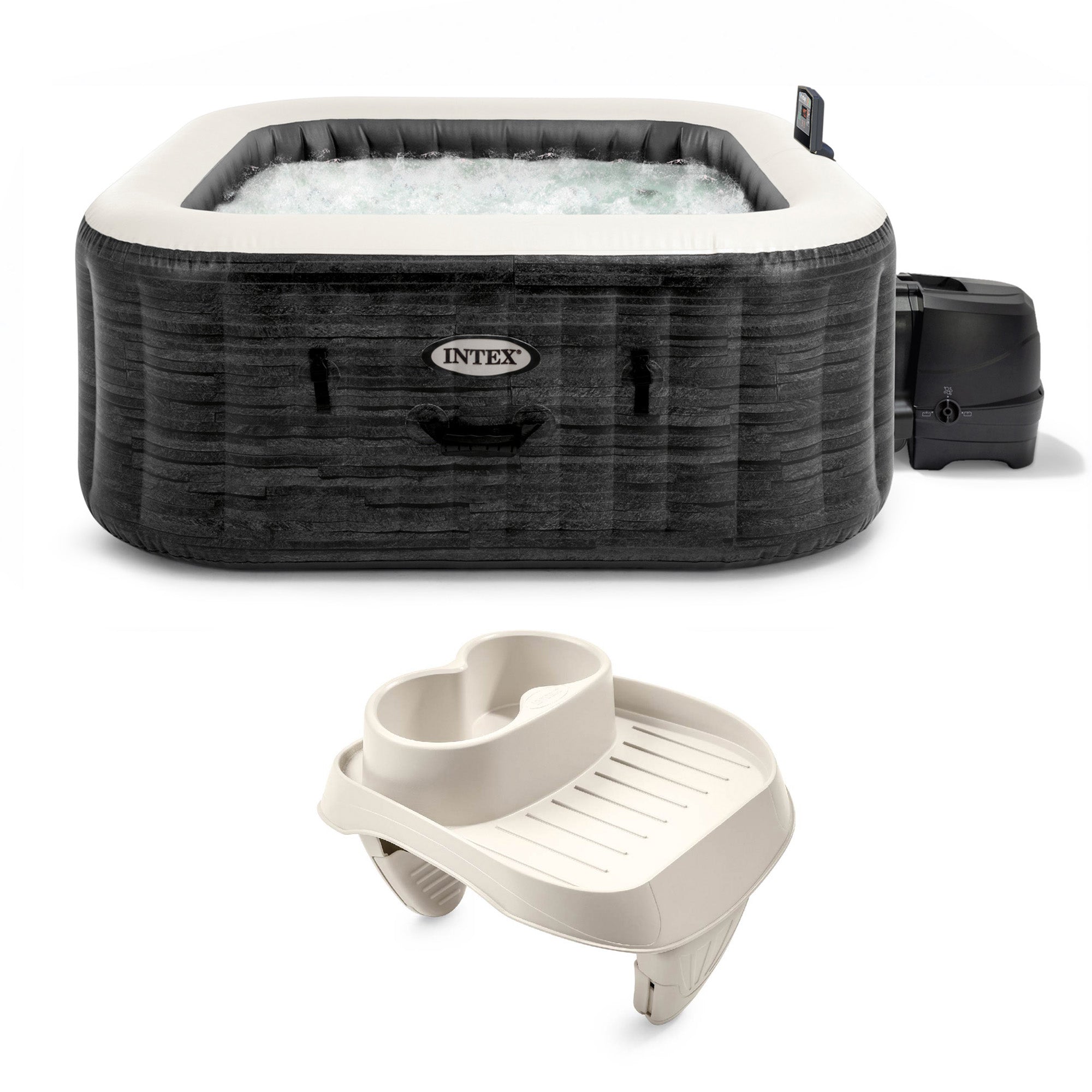Intex PureSpa Greystone Deluxe 4 Person Inflatable Hot Tub & PureSpa Cup Holder