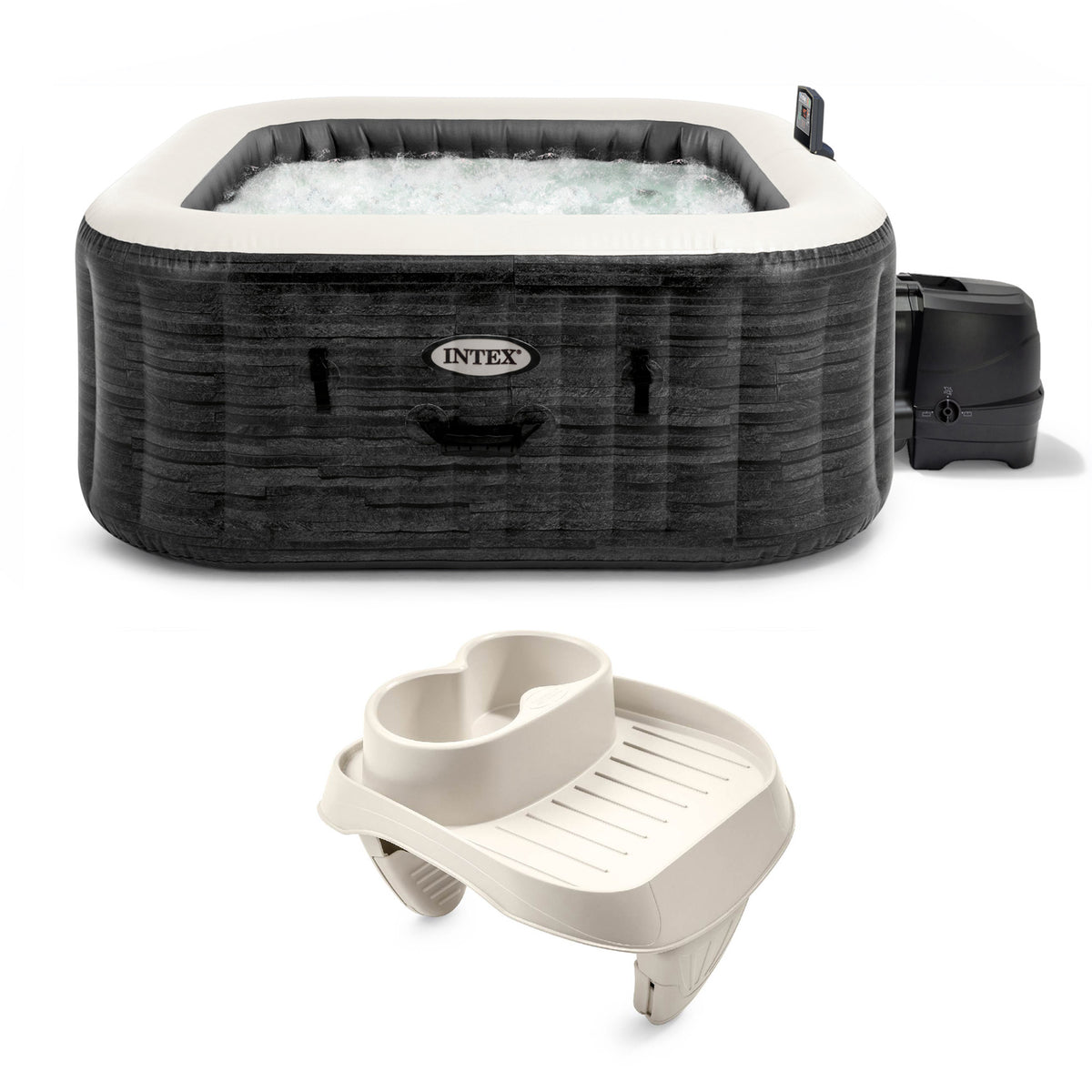 Intex PureSpa Greystone Deluxe 4 Person Inflatable Hot Tub & PureSpa Cup Holder