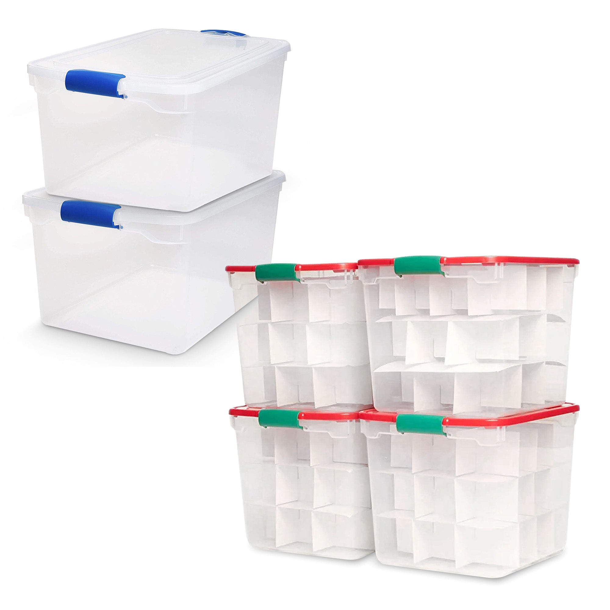 HOMZ 31 Qt Storage Container, 4 Pack & 66 Qt Latch Clear Bin, Blue Latch, 2 Pack - VMInnovations