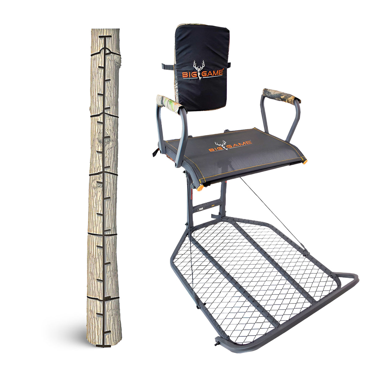 Big Game Captain XC Steel Hang-On Treestand & Quick Stick Climbing Sticks, Black
