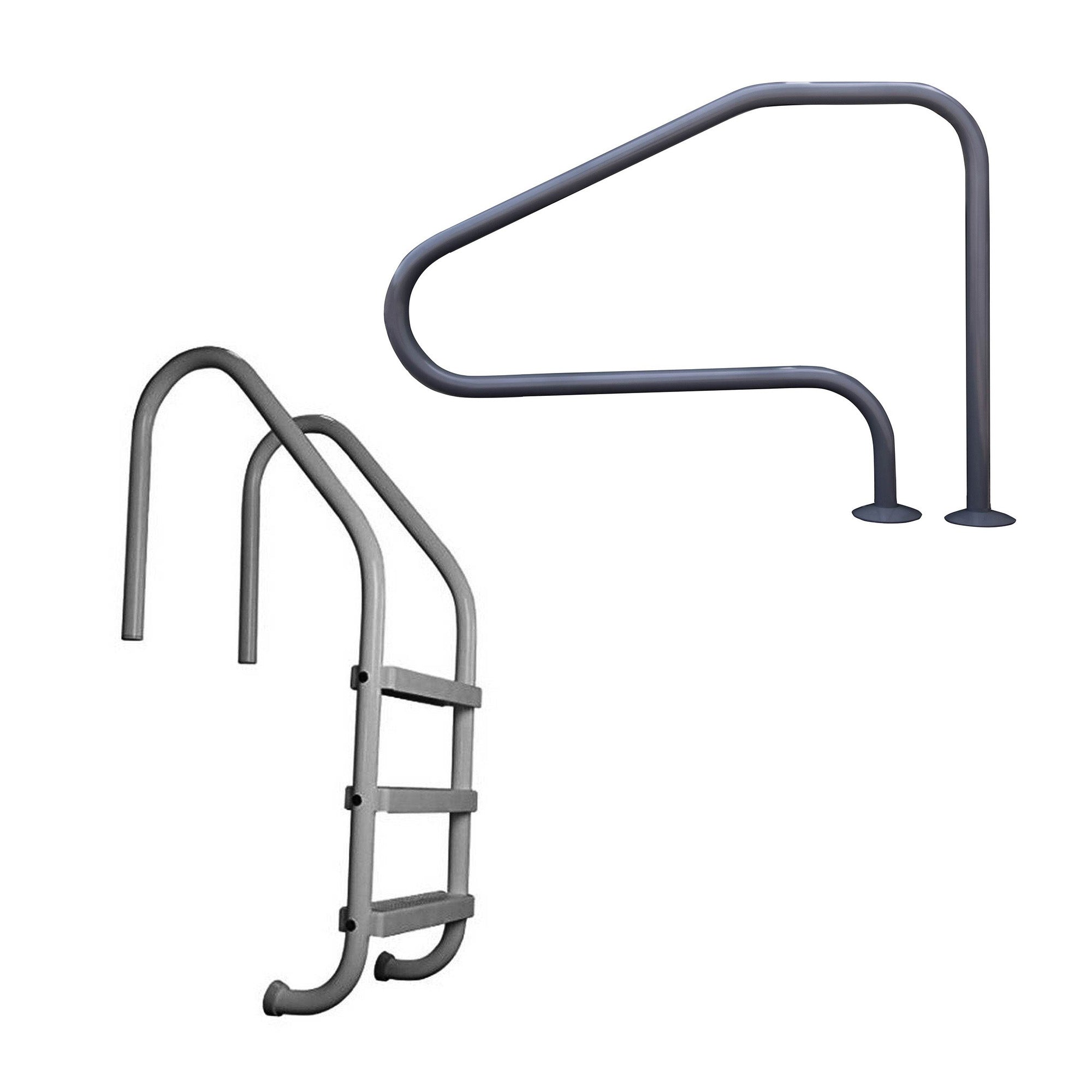 Saftron InGround Pool Return Rail & 3 Rung Step Ladder Handrail, Graphite Gray