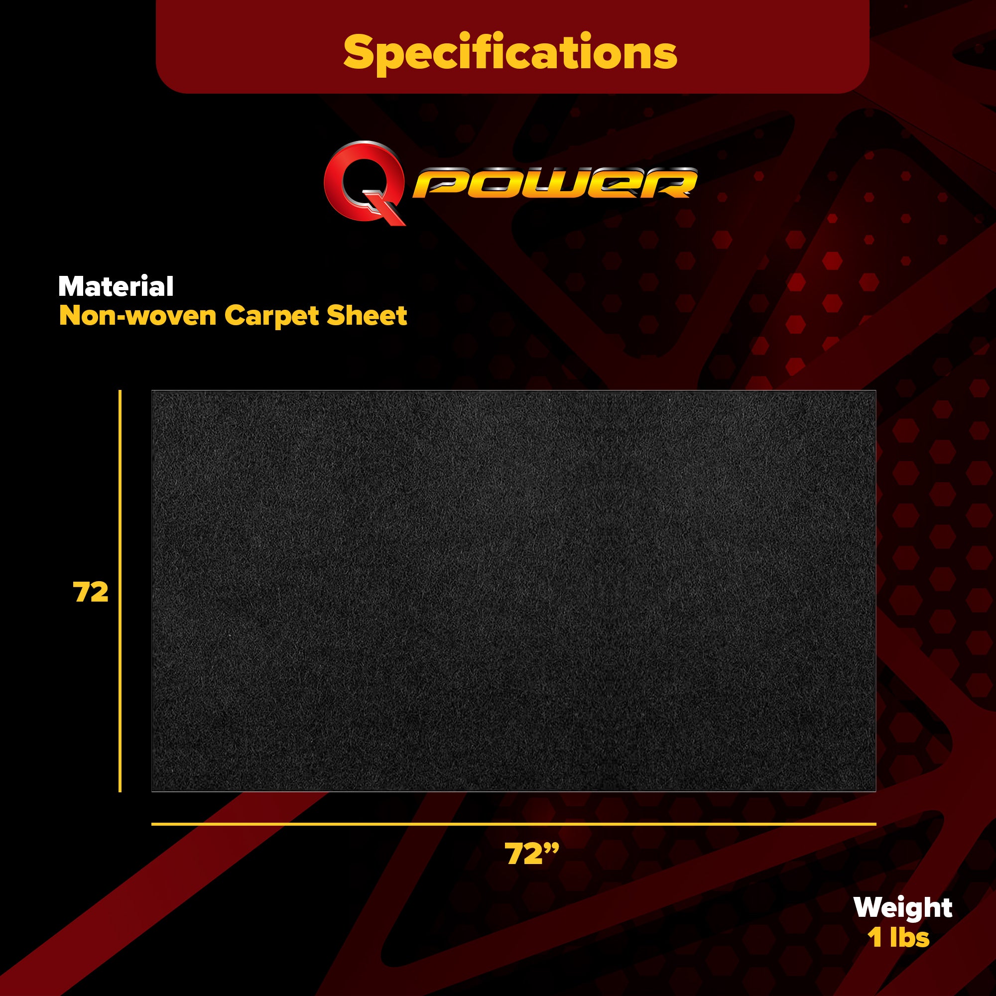 QPower Speaker Box Carpet, 72" x 72" Fabric Sheet for Car Audio Builds, Black