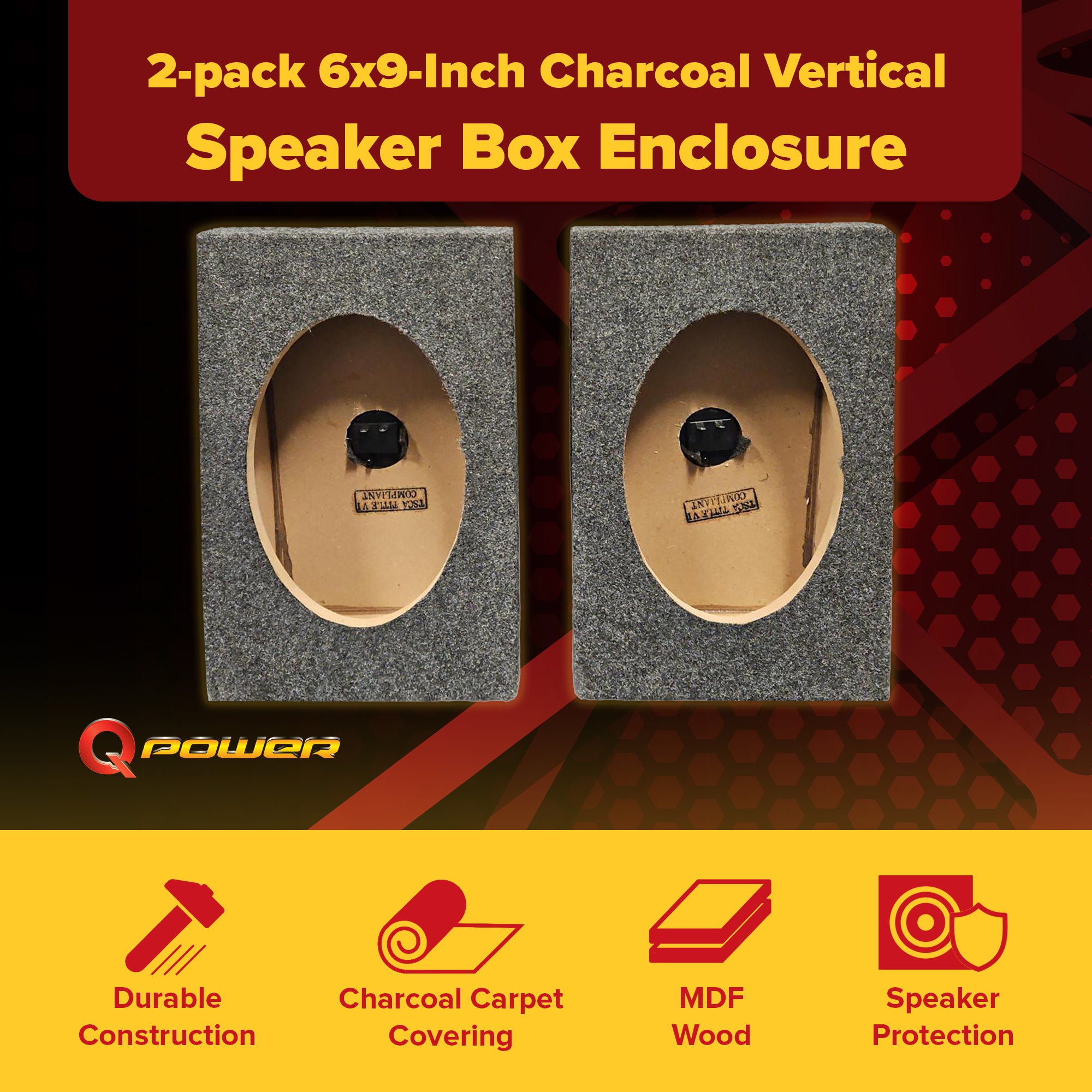 Hifonics Zeus 6" x 9" Coaxial Speakers with QPower Vertical Speaker Enclosures