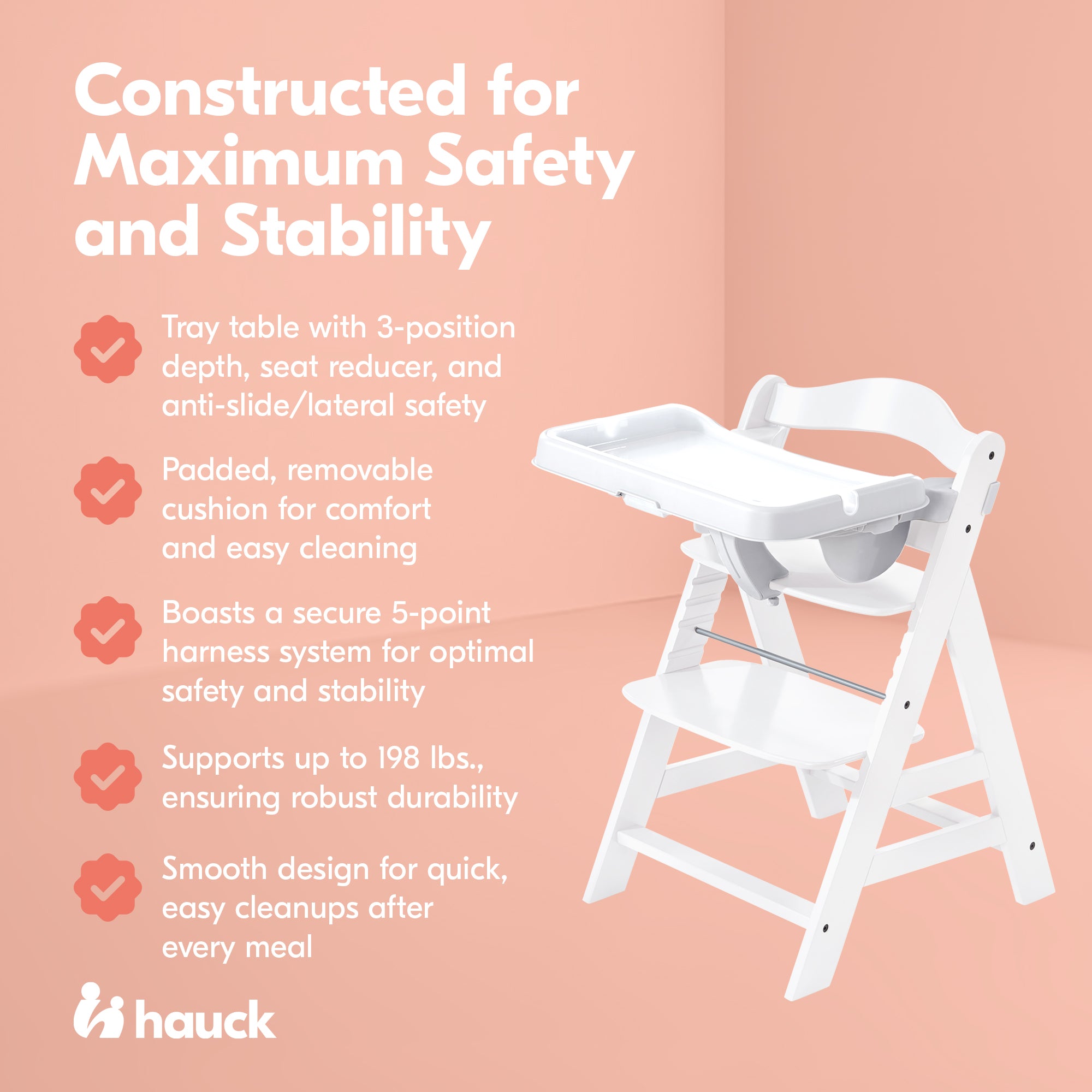 hauck Alpha+ Adjustable Booster High Chair and High Chair Tray Table, White
