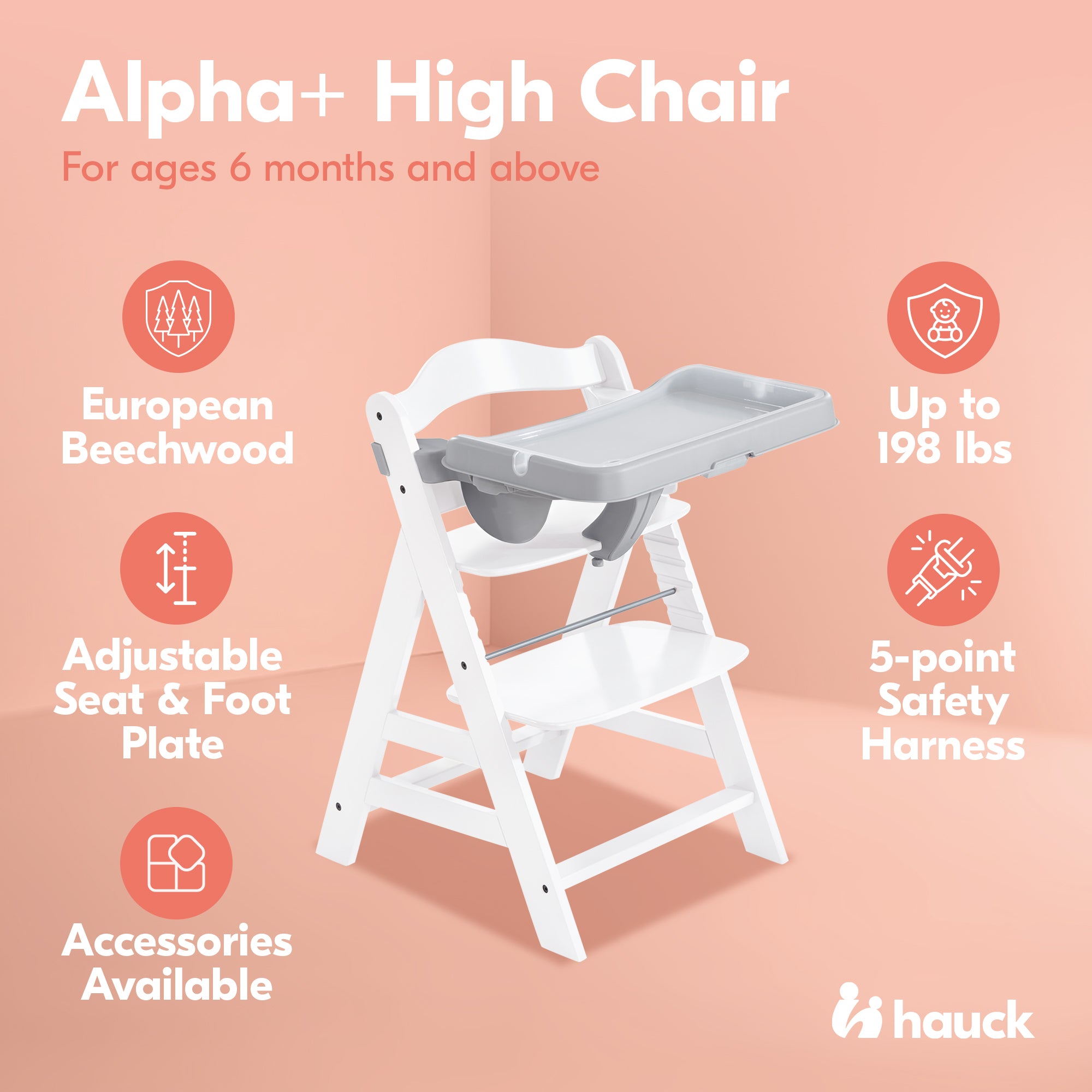 hauck Alpha+ Adjustable Booster High Chair and High Chair Tray Table, Grey
