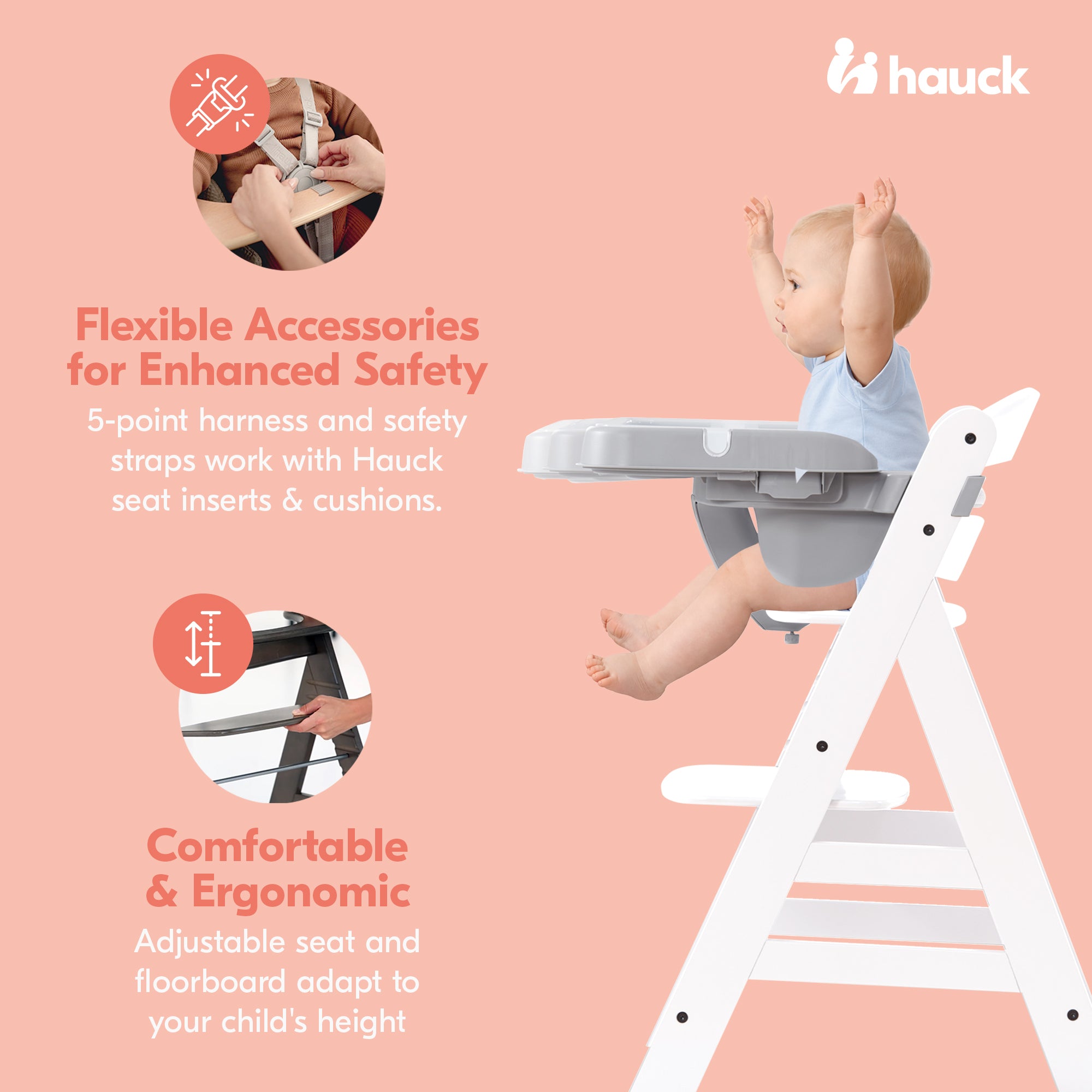 hauck Alpha+ Adjustable Booster High Chair and High Chair Tray Table, Grey