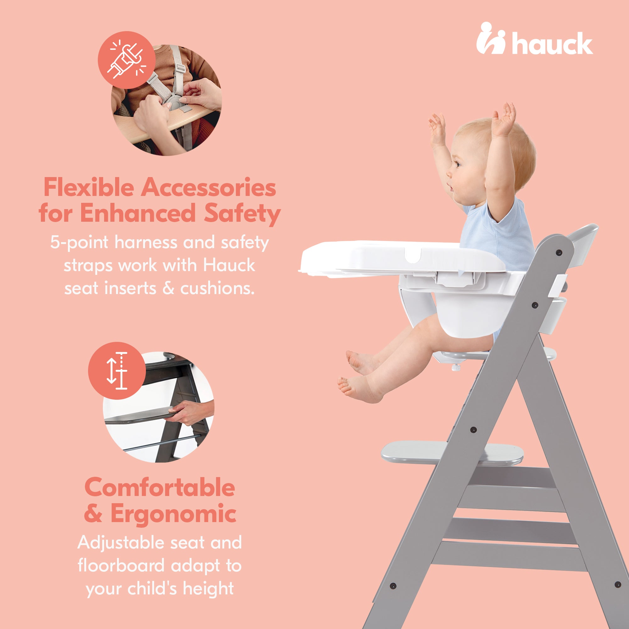 hauck Alpha+ Adjustable Booster High Chair and High Chair Tray Table, White - VMInnovations