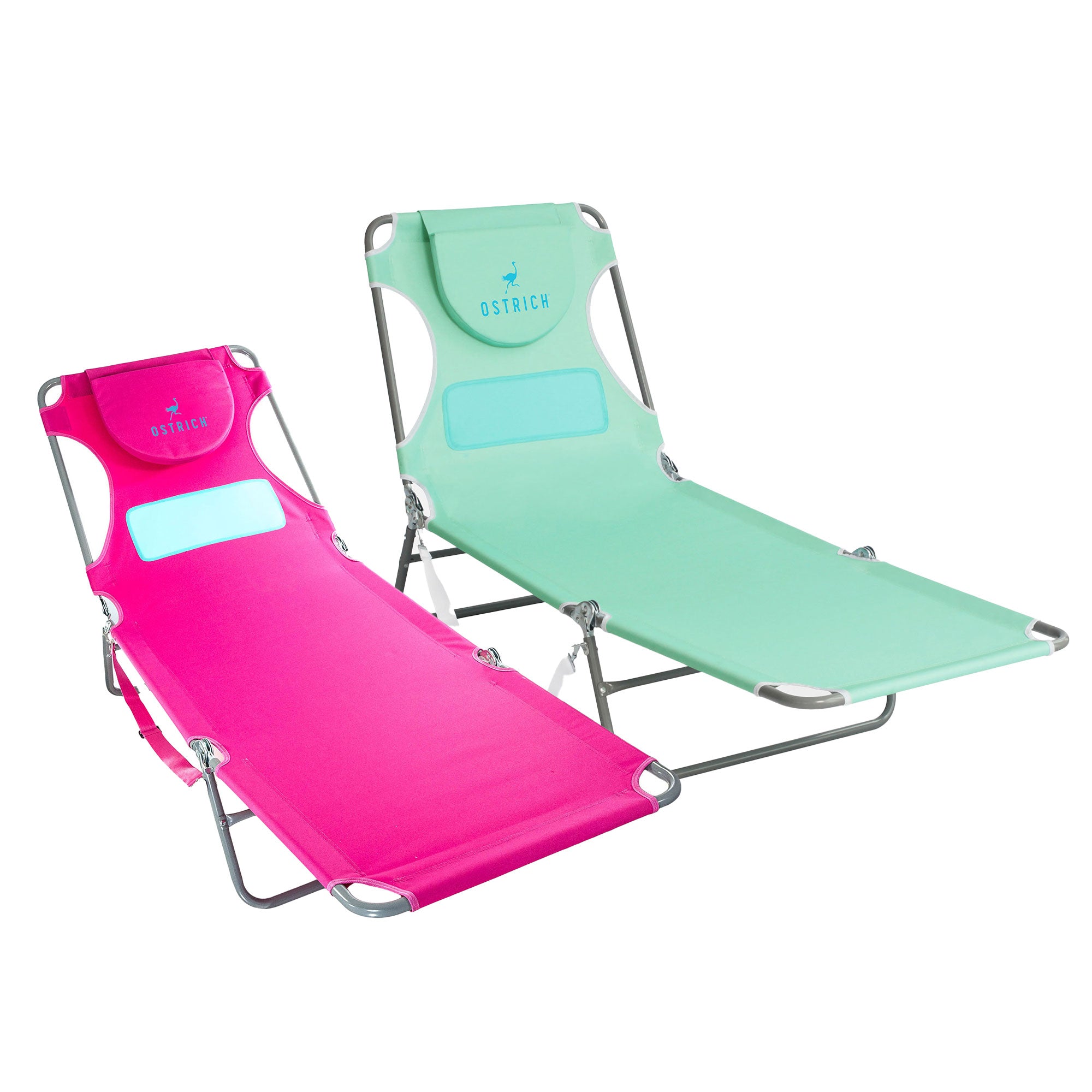 Ostrich 2 Pack Ladies Comfort Lounger, Beach Camping Tanning Chair Teel/Pink