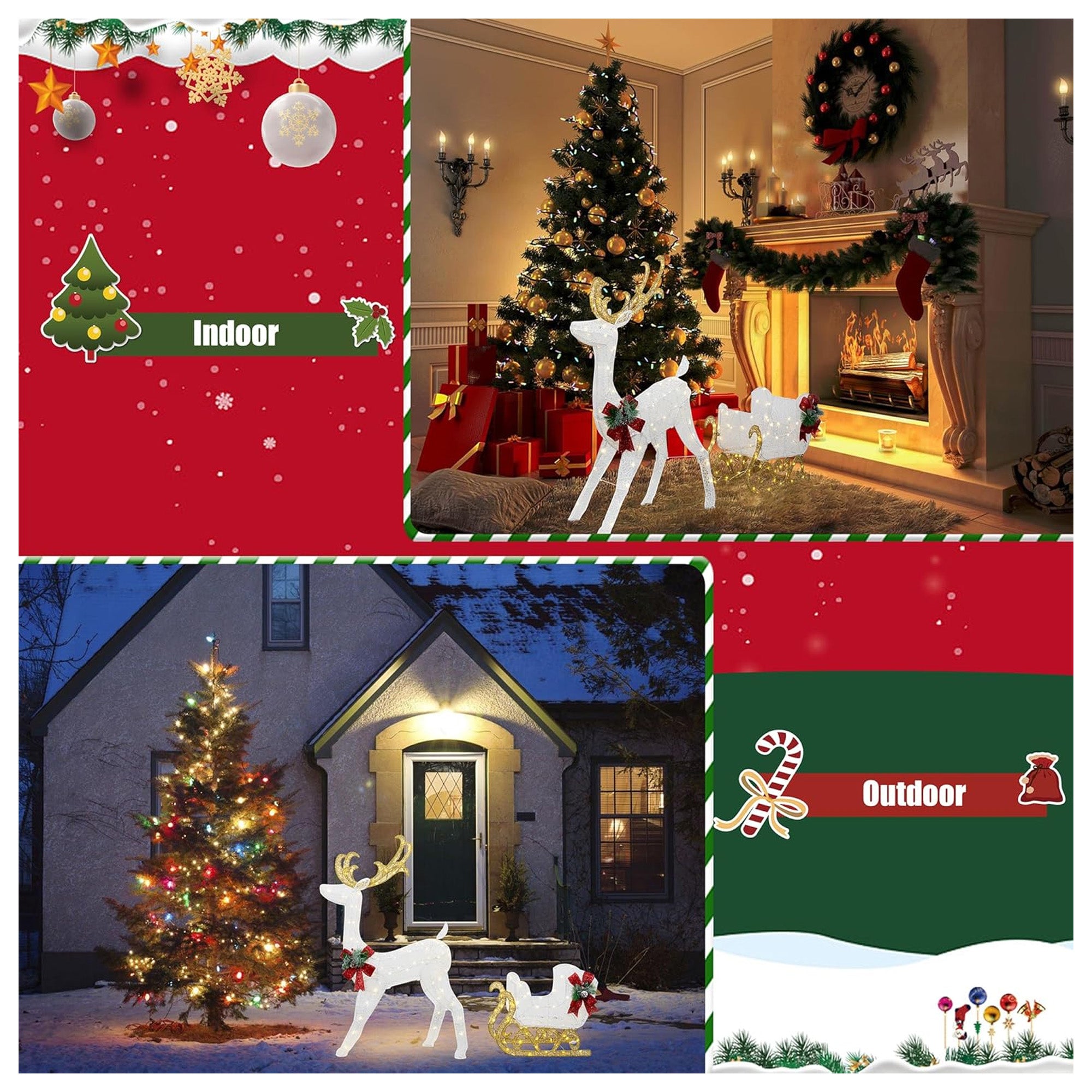 DL-win Christmas Reindeer and Sleigh Outdoor Lighted Decoration Set, White(Used) - VMInnovations