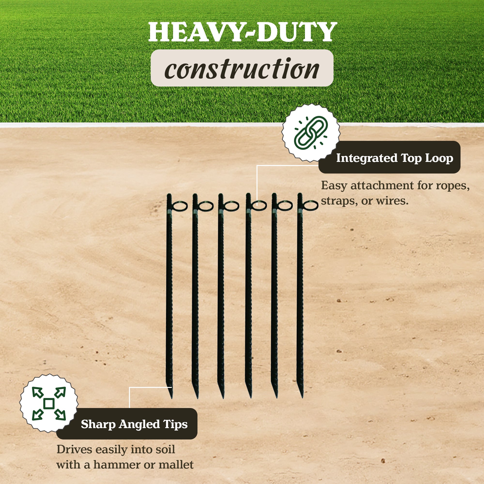 Yard Tuff 1/2"x30" Rebar Stakes, Steel Ground Anchors for Yard or Garden, 6 Pack - VMInnovations