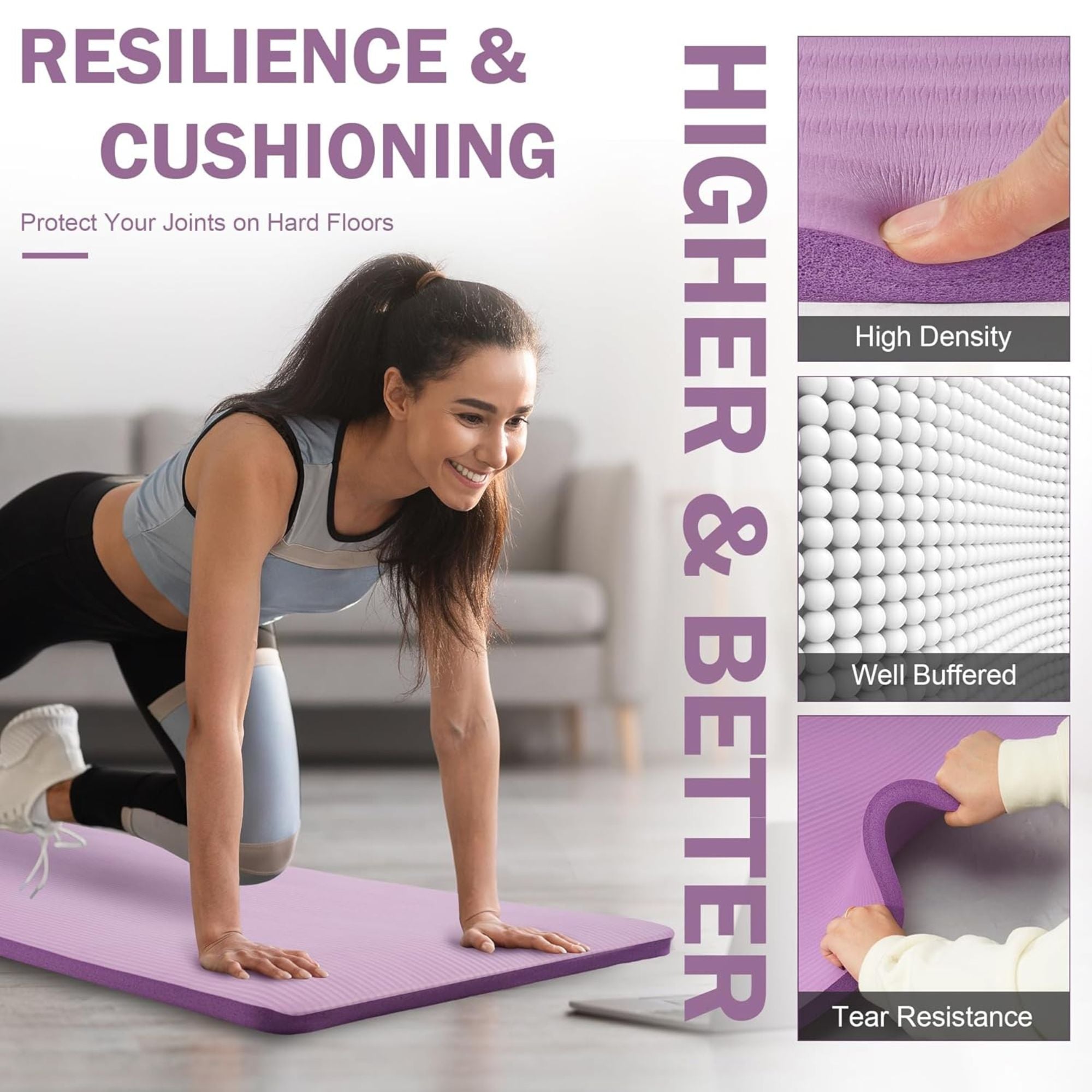 BalanceFrom Yoga Mat, 1" Extra Thick Exercise Pilates Workout Mat, Taro Purple