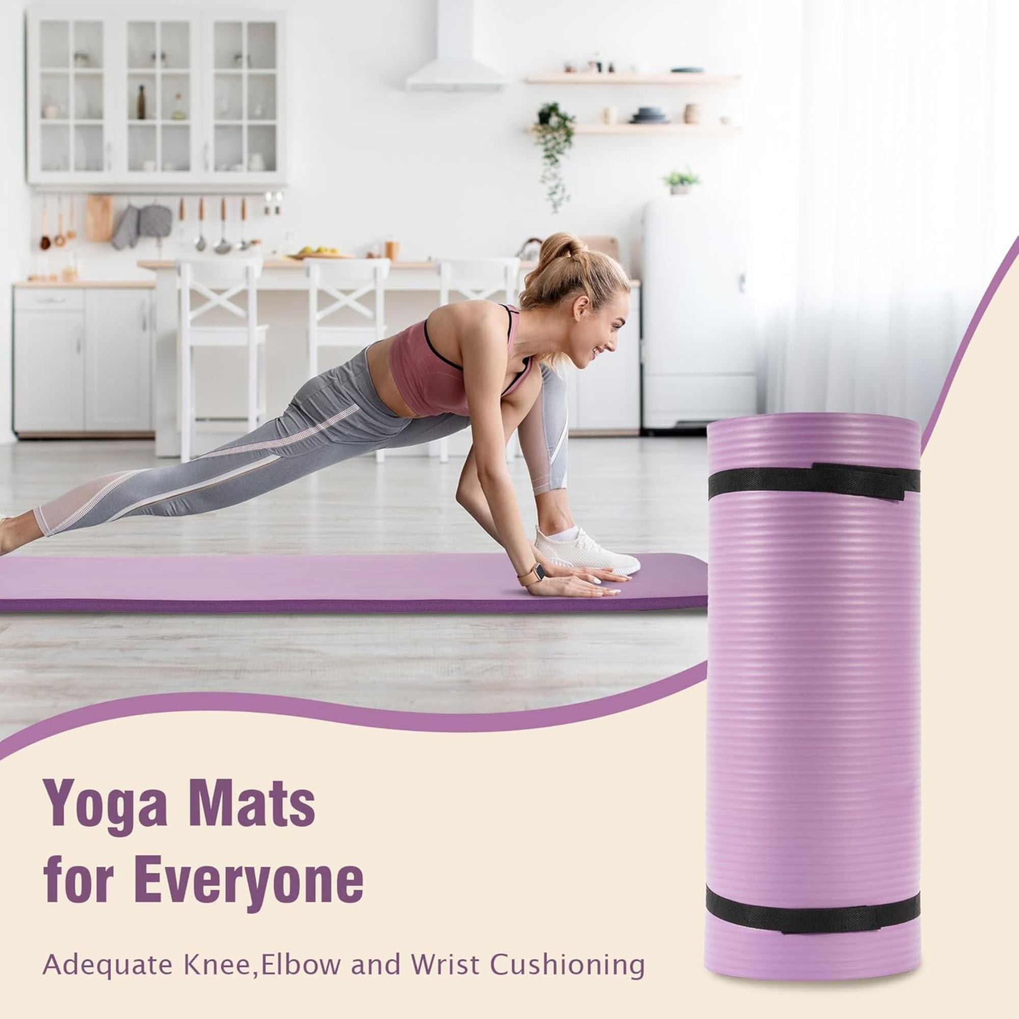 BalanceFrom Yoga Mat, 1" Extra Thick Exercise Pilates Workout Mat, Taro Purple