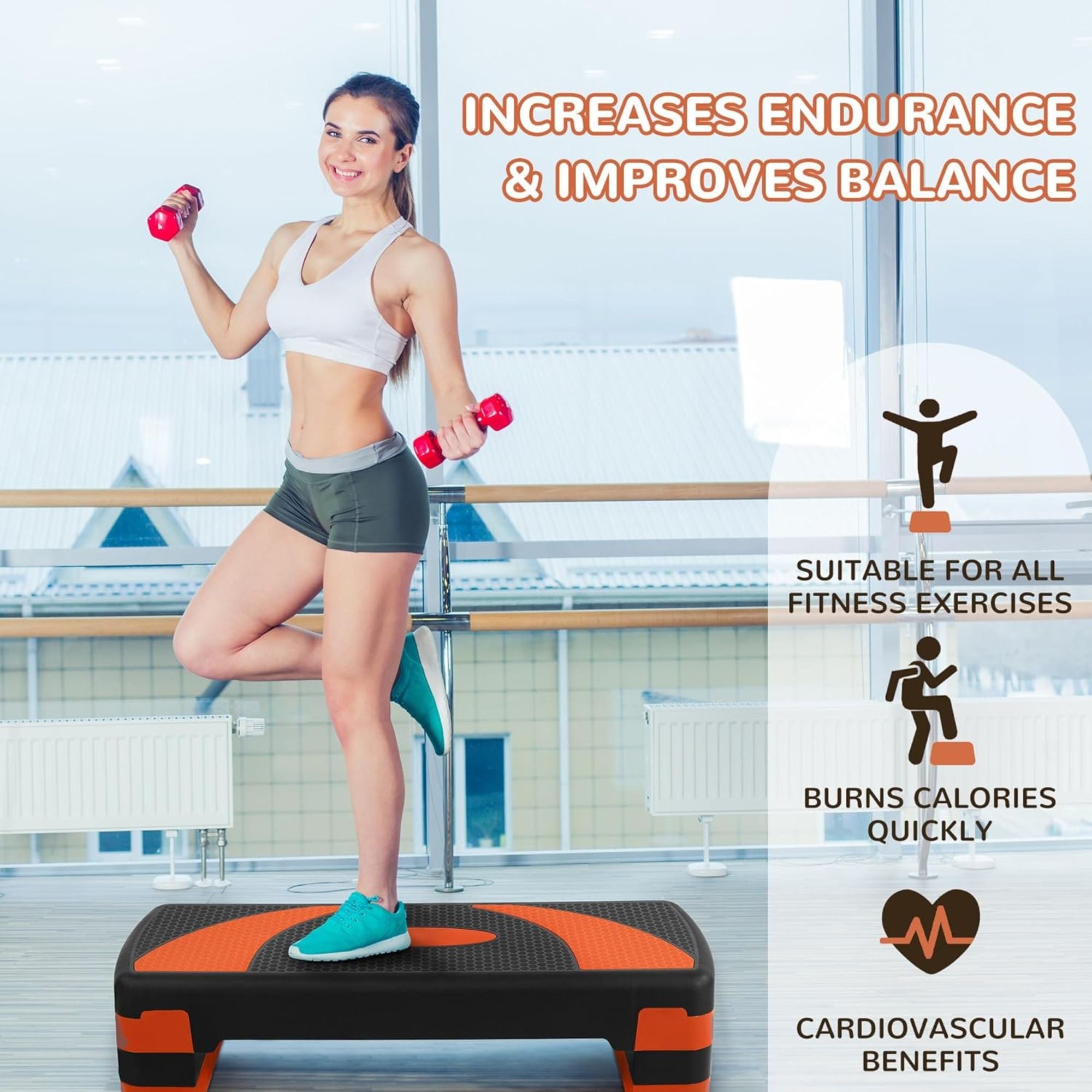 Fitvids Workout Step Aerobic Platform with 3 Level Adjustable Heights (Open Box)