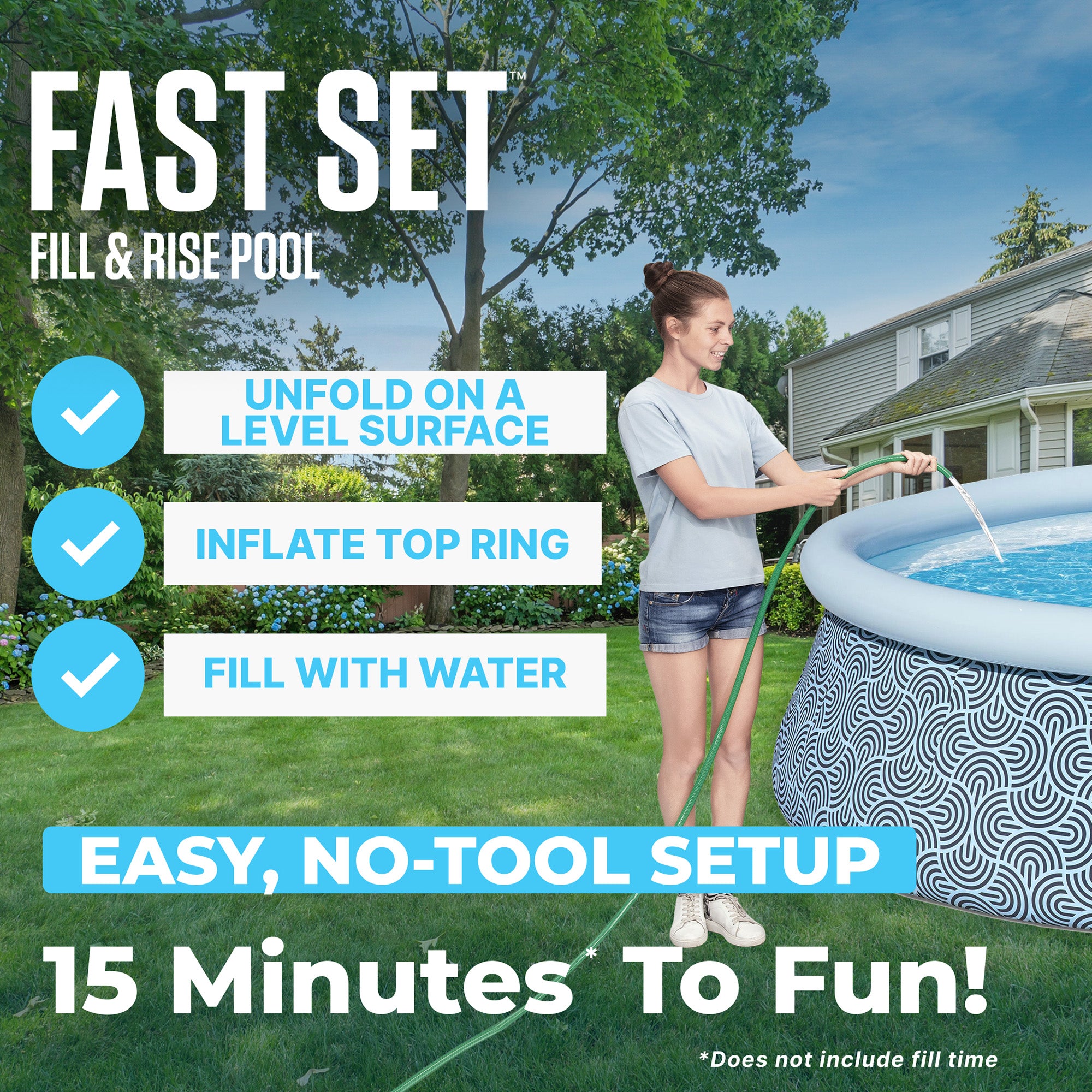 Bestway Fast Set Inflatable Ring Top Above Ground Pool Set with Pump (Open Box)