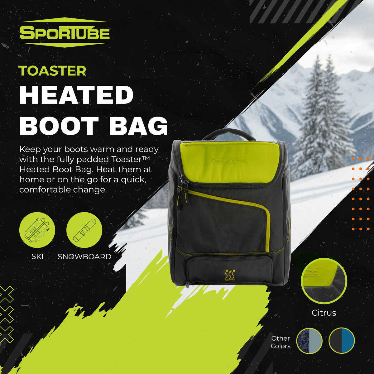 Sportube Toaster Heated Boot Bag with 3 Temperature Settings and Large Interior - VMInnovations