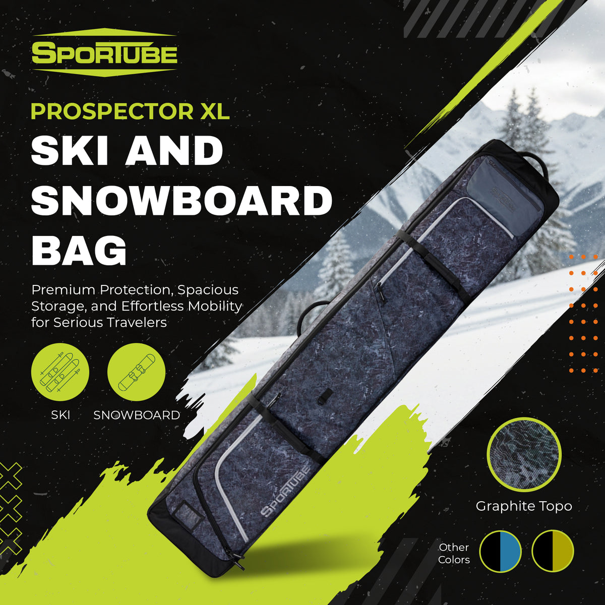 Sportube Prospector Ski Snowboard Bag w Wheels and Removable Dividers (Open Box)